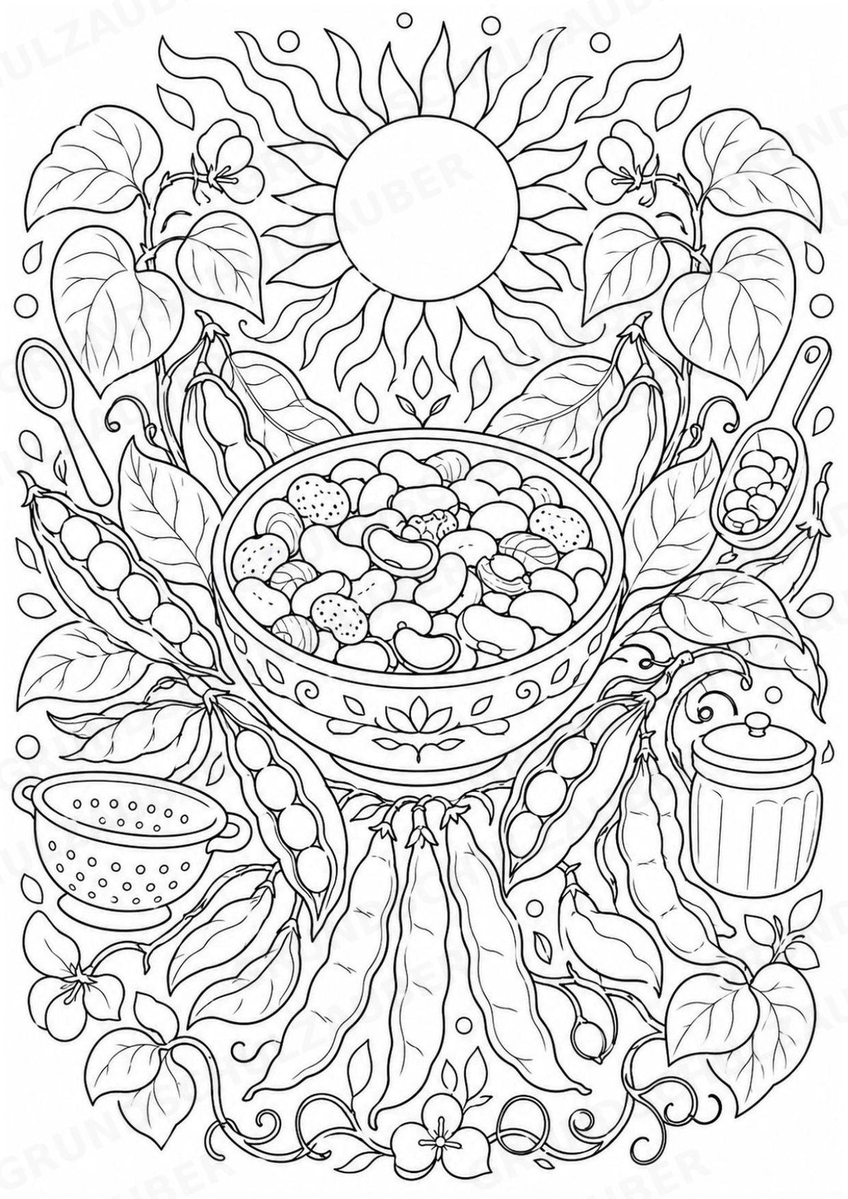 Bohnen Mandalas Ausmalbilder – Gemüse – 15 Malvorlagen – Materialseite 13