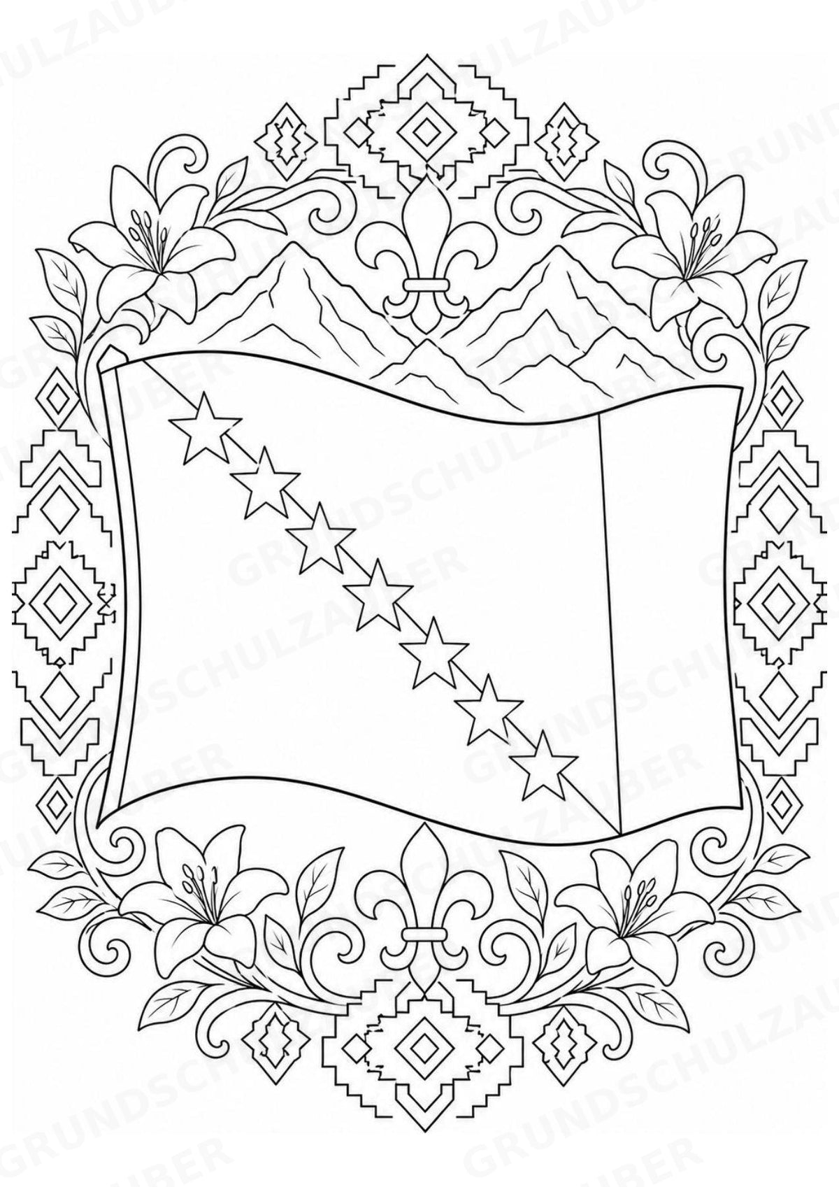 Bosnien Mandalas Ausmalbilder – Länder und Kulturen – 15 Malvorlagen – Materialseite 4