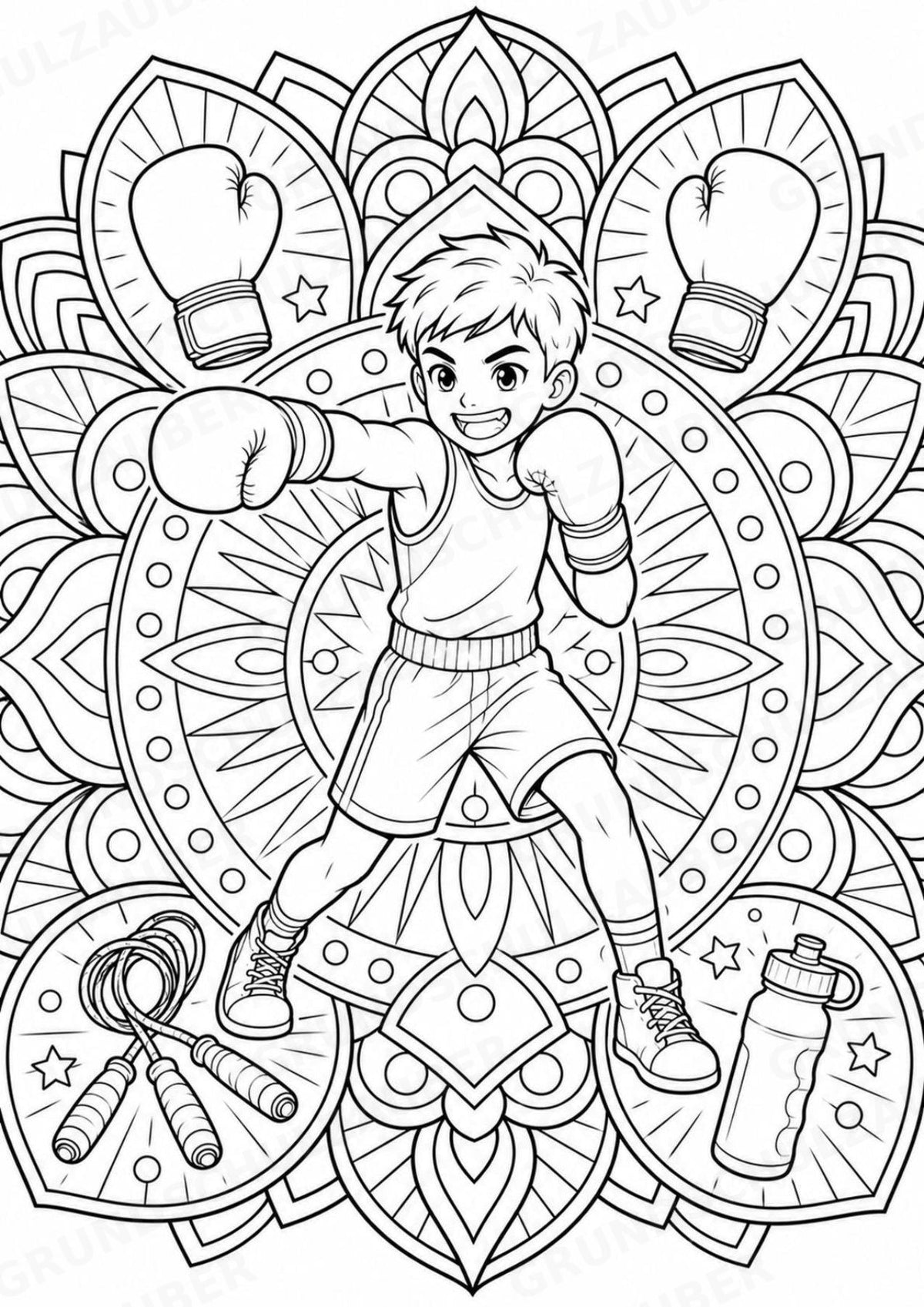 Boxen Mandalas Ausmalbilder – Sport – 15 Malvorlagen – Materialseite 3