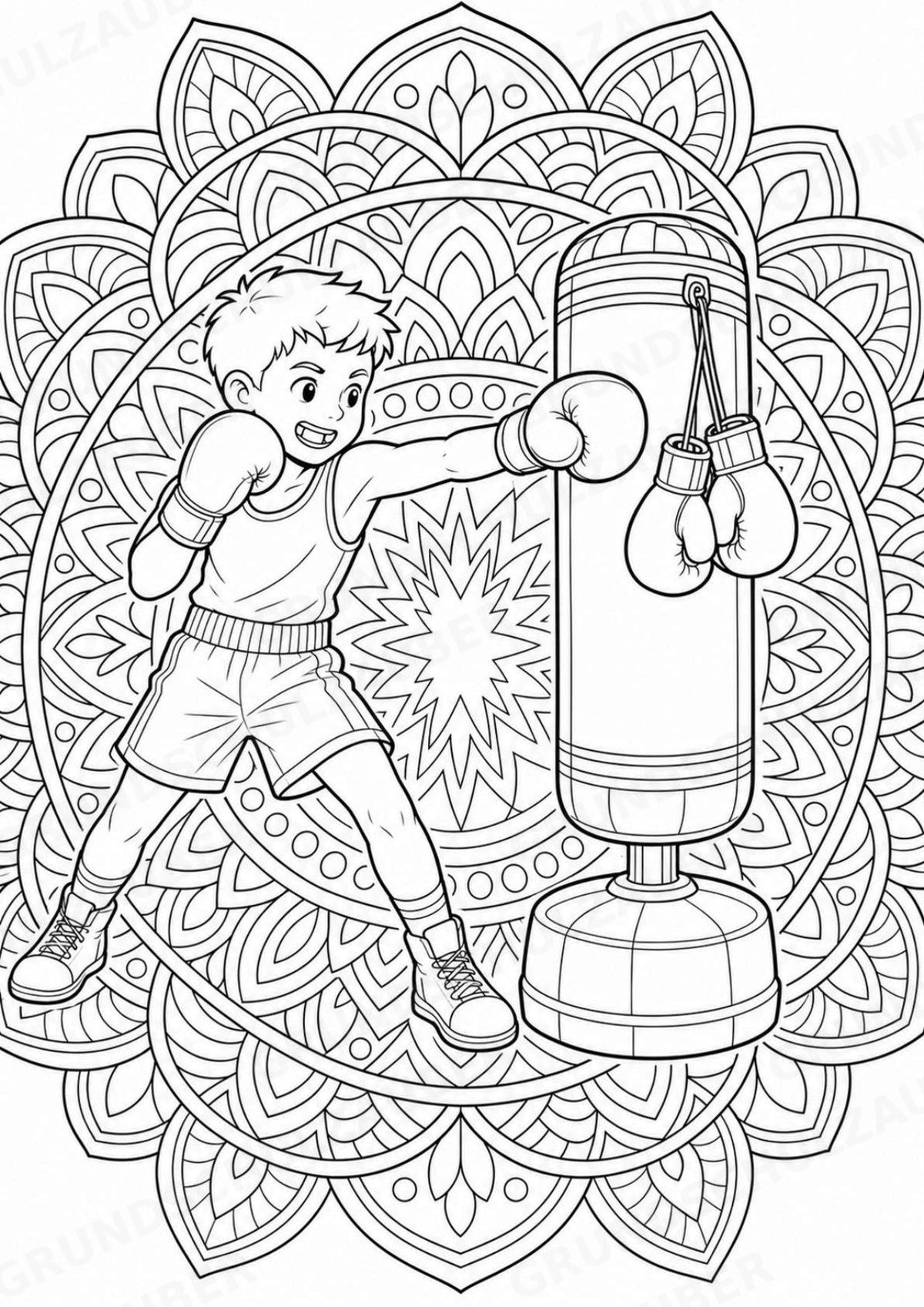 Boxen Mandalas Ausmalbilder – Sport – 15 Malvorlagen – Materialseite 5