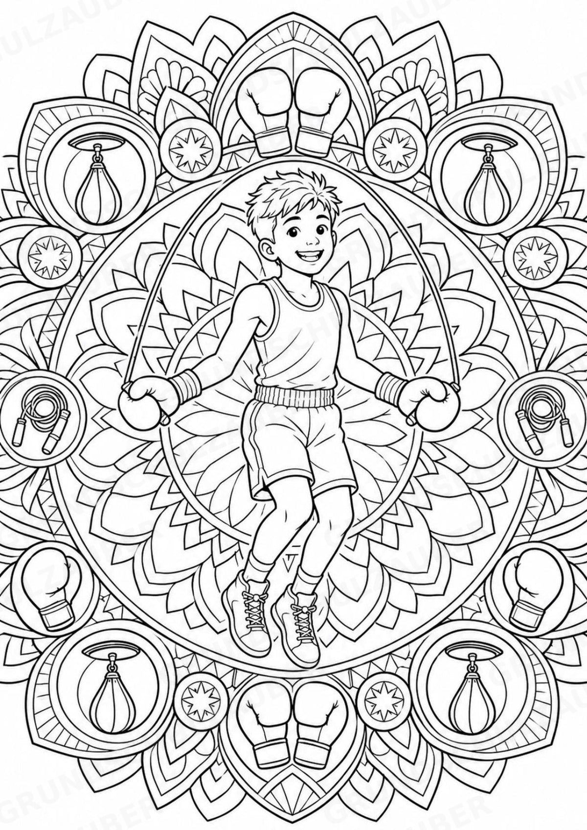 Boxen Mandalas Ausmalbilder – Sport – 15 Malvorlagen – Materialseite 6