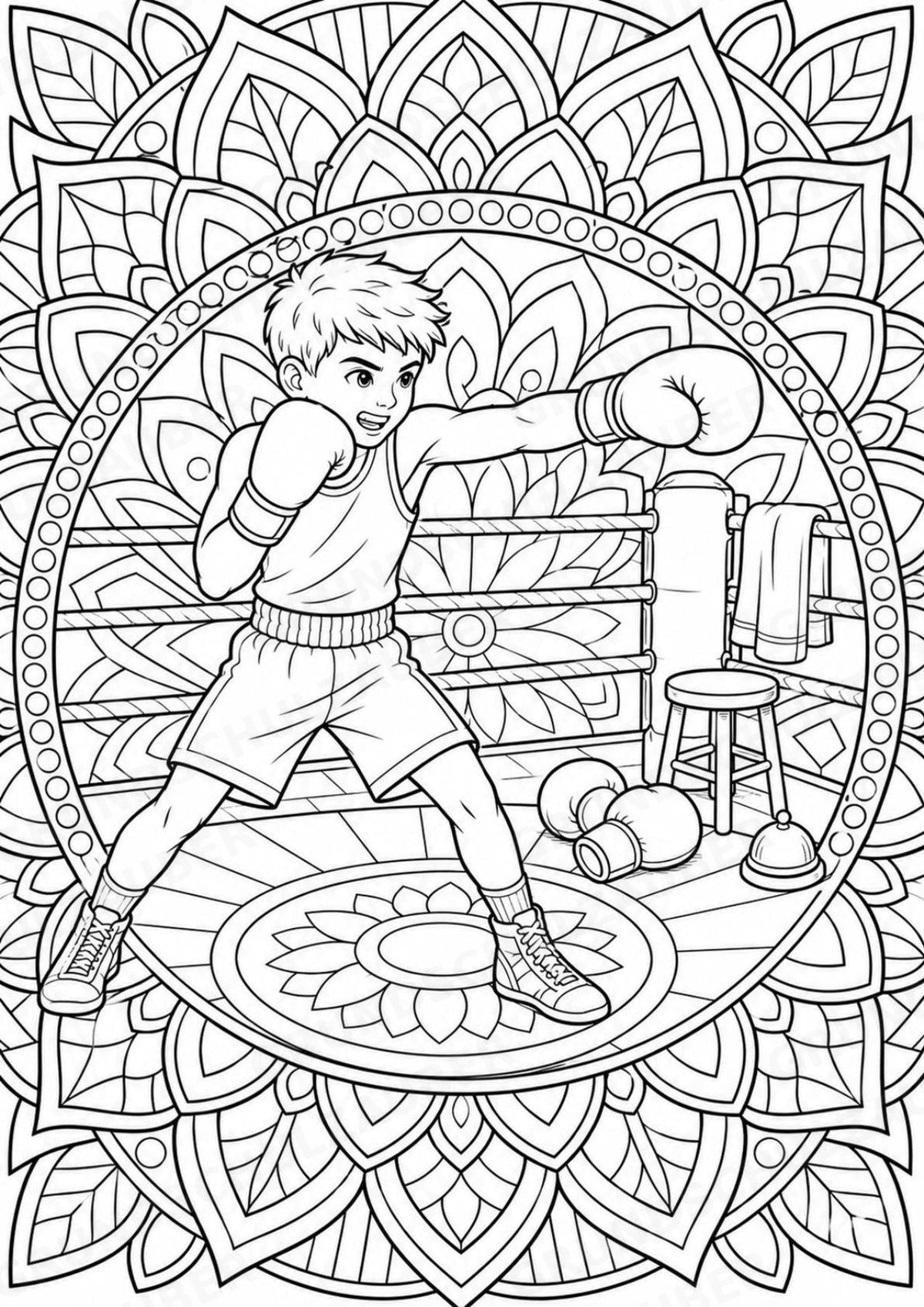 Boxen Mandalas Ausmalbilder – Sport – 15 Malvorlagen – Materialseite 7