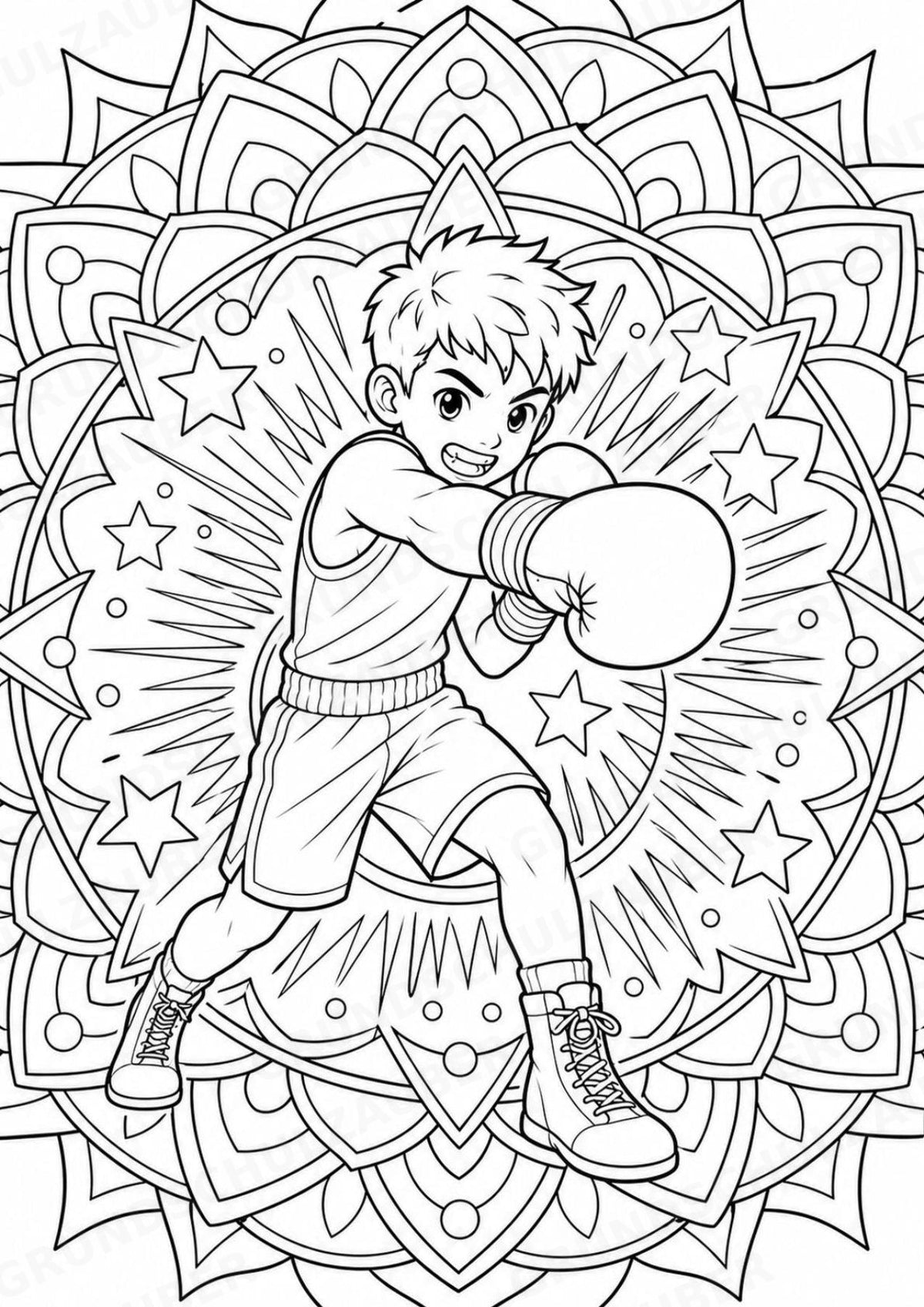 Boxen Mandalas Ausmalbilder – Sport – 15 Malvorlagen – Materialseite 8