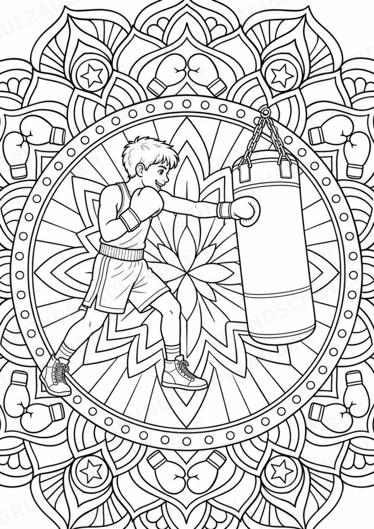 Boxen Mandalas Ausmalbilder – Sport – 15 Malvorlagen – Materialseite 9