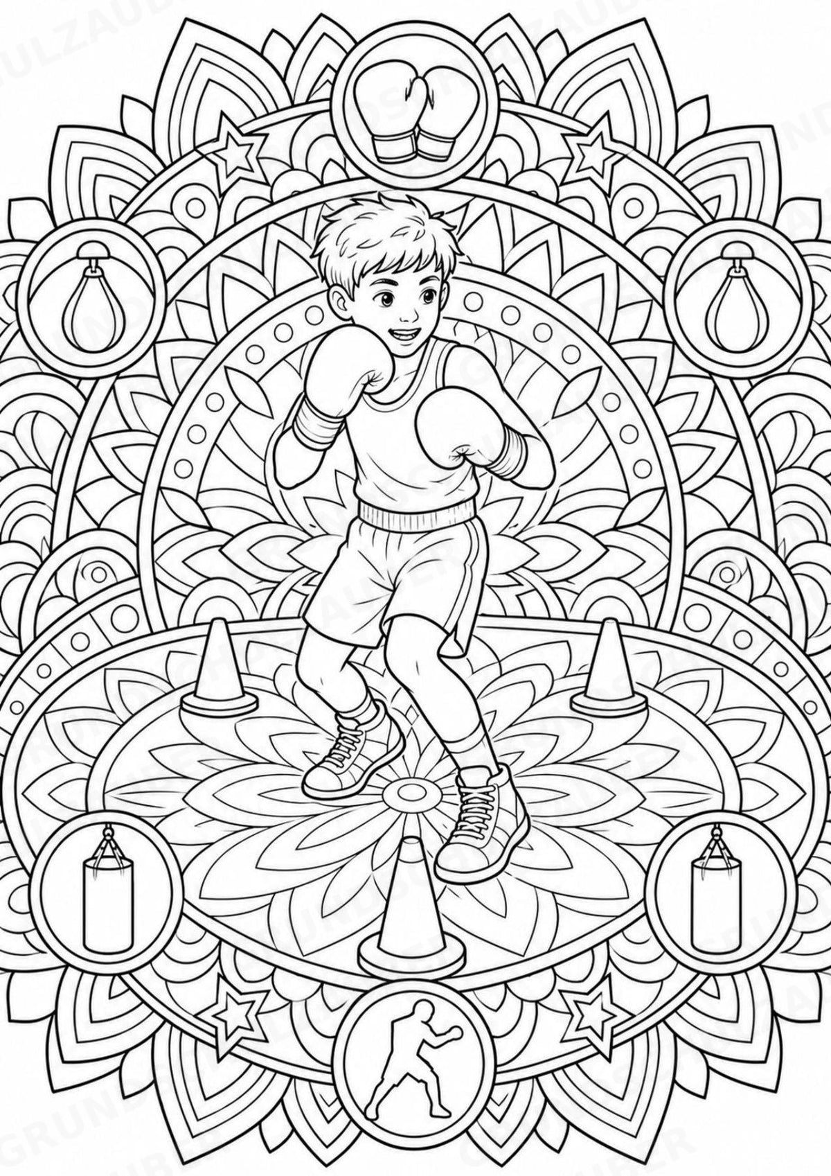 Boxen Mandalas Ausmalbilder – Sport – 15 Malvorlagen – Materialseite 10