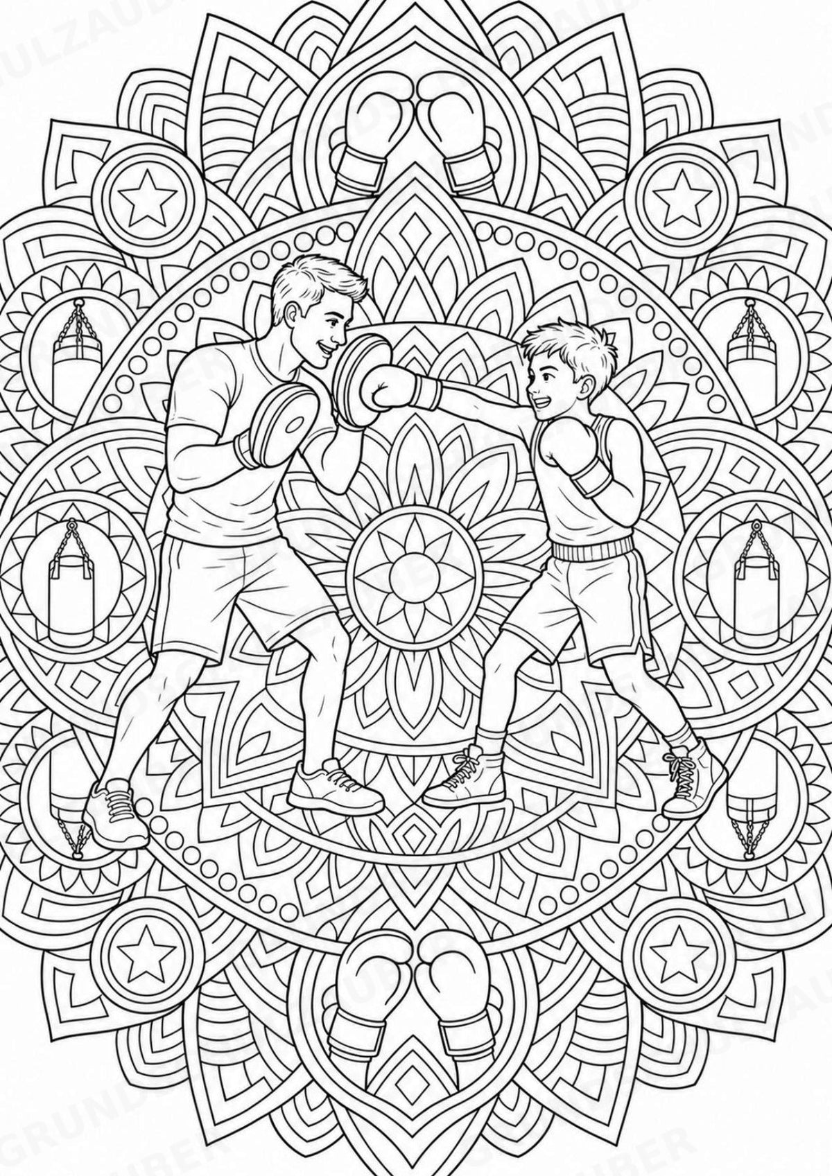 Boxen Mandalas Ausmalbilder – Sport – 15 Malvorlagen – Materialseite 11