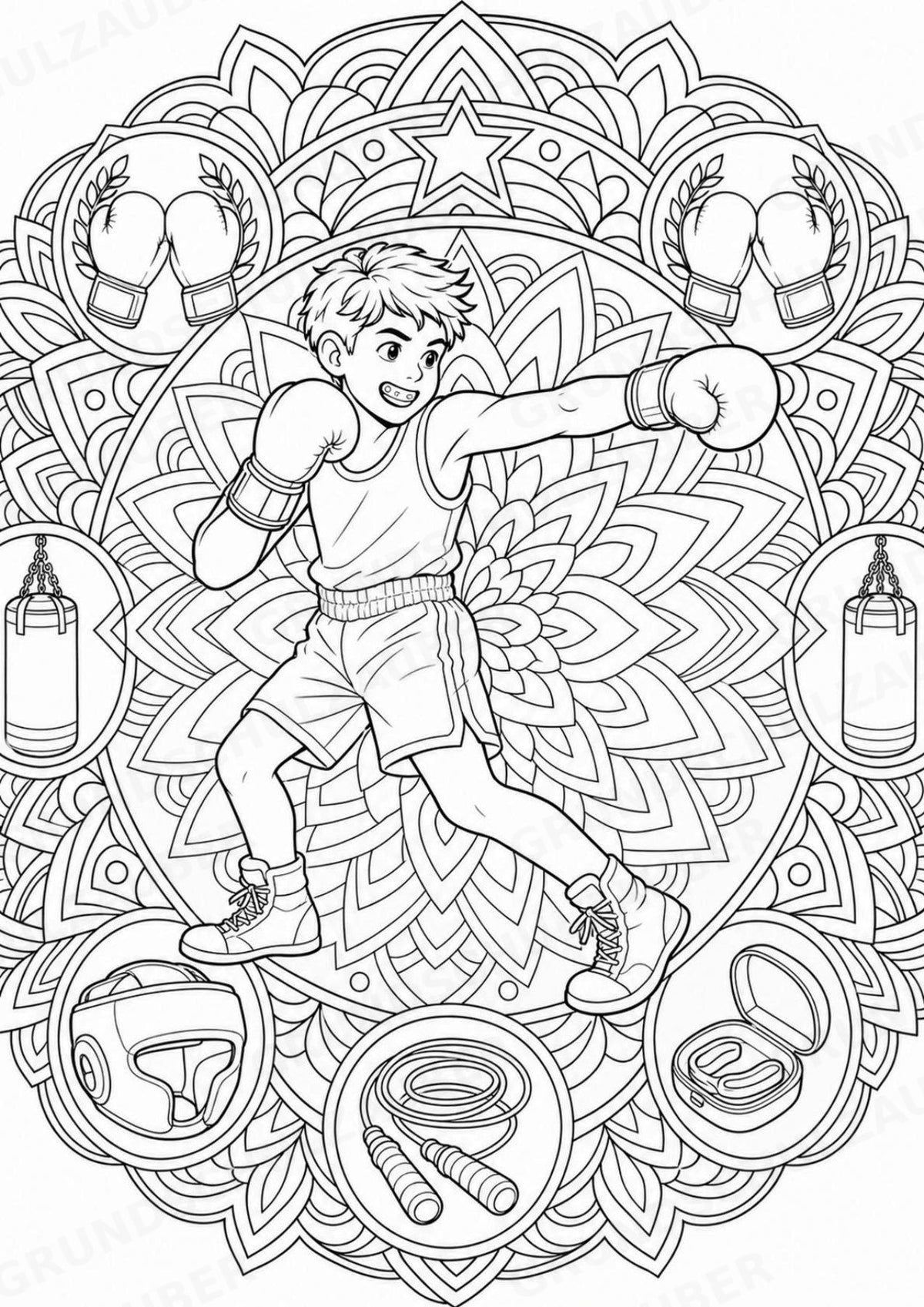 Boxen Mandalas Ausmalbilder – Sport – 15 Malvorlagen – Materialseite 12