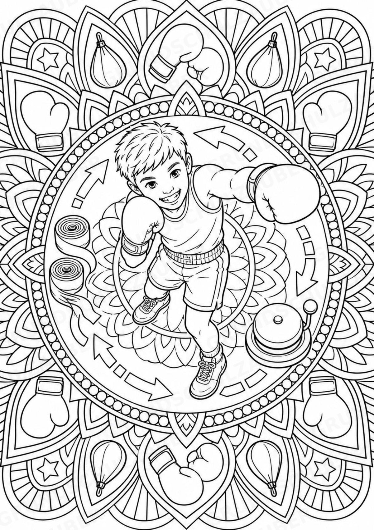 Boxen Mandalas Ausmalbilder – Sport – 15 Malvorlagen – Materialseite 13