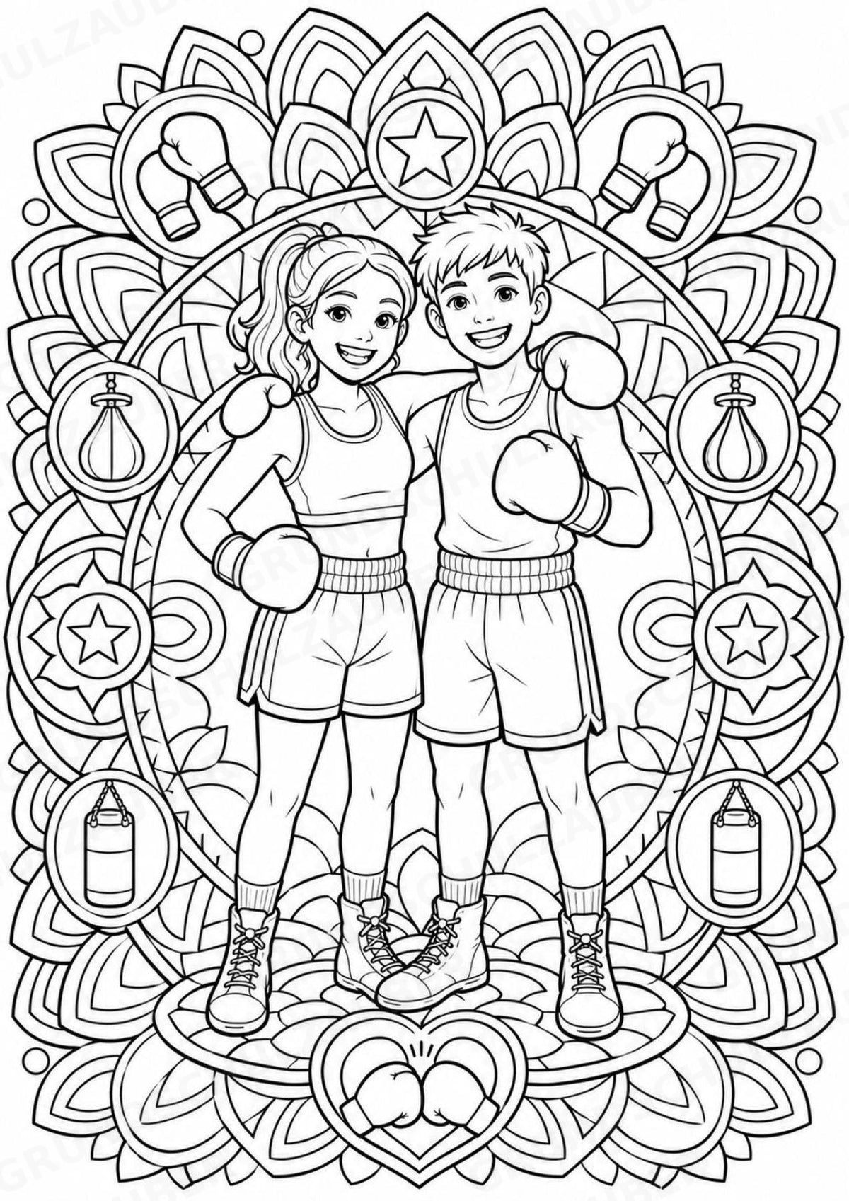 Boxen Mandalas Ausmalbilder – Sport – 15 Malvorlagen – Materialseite 16