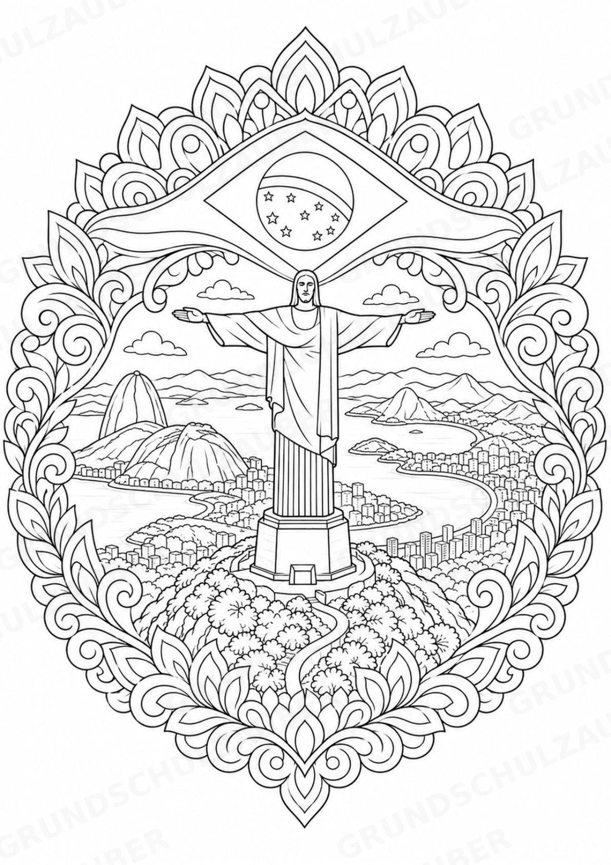 Brasilien Mandalas Ausmalbilder – Länder und Kulturen – 15 Malvorlagen – Materialseite 3