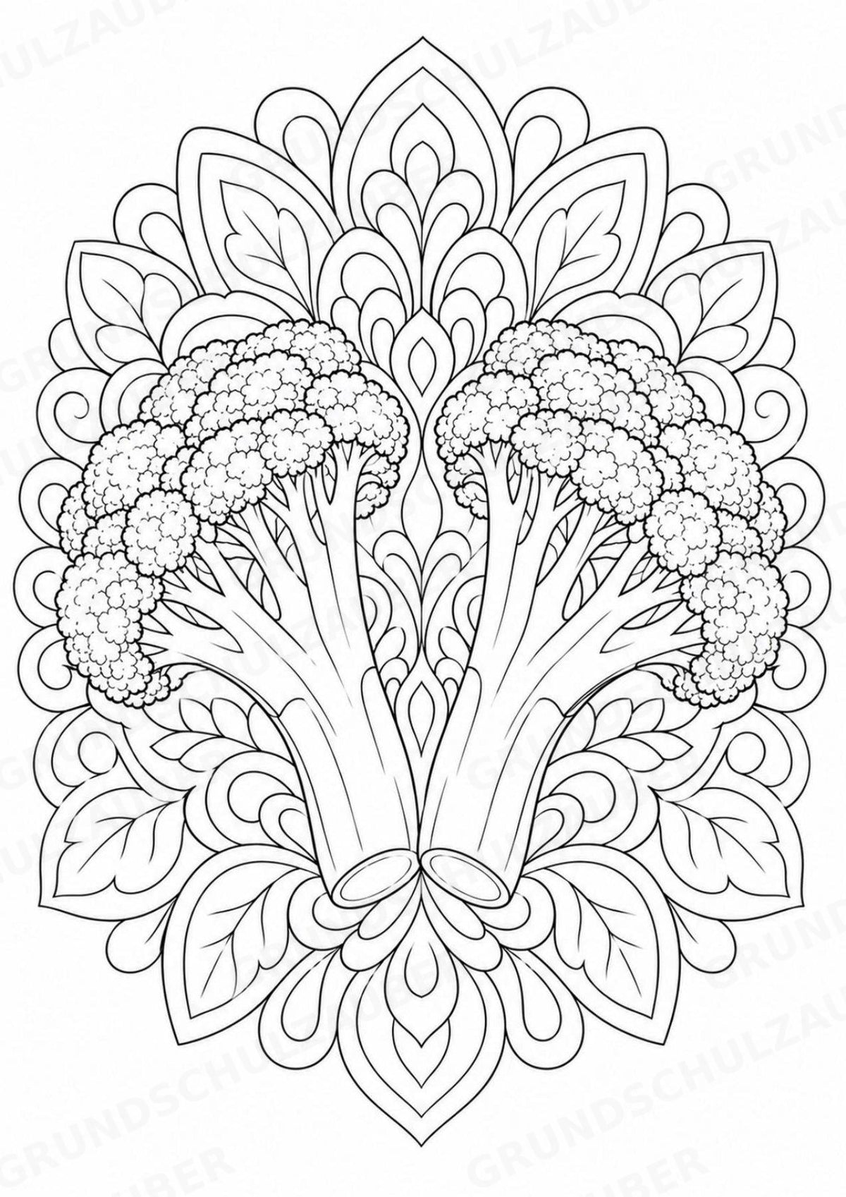 Brokkoli Mandalas Ausmalbilder – Gemüse – 15 Malvorlagen – Materialseite 3