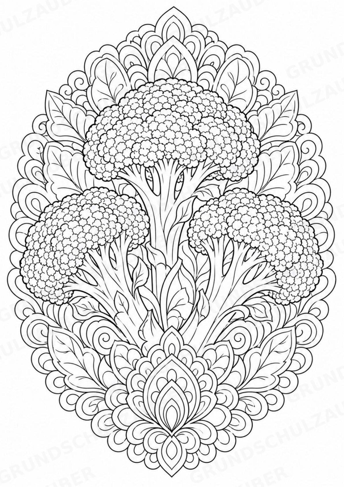 Brokkoli Mandalas Ausmalbilder – Gemüse – 15 Malvorlagen – Materialseite 4