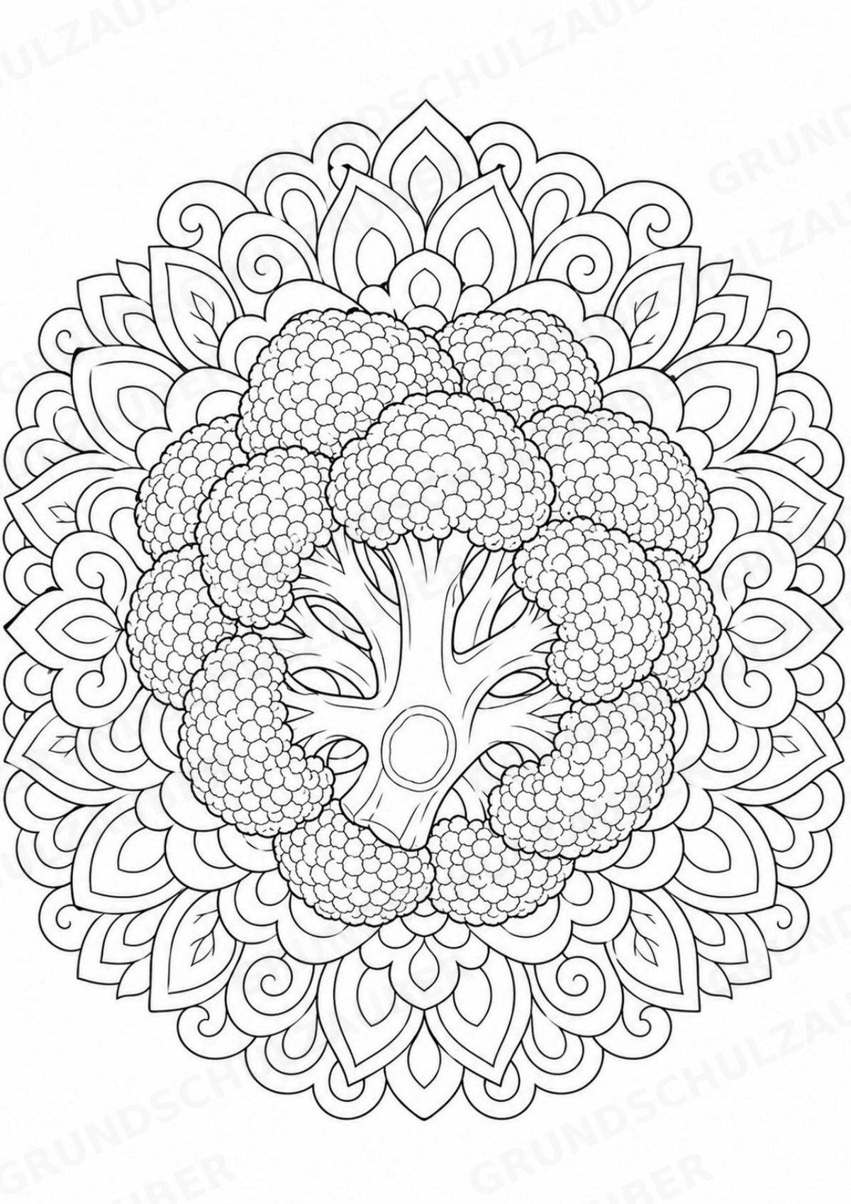 Brokkoli Mandalas Ausmalbilder – Gemüse – 15 Malvorlagen – Materialseite 5