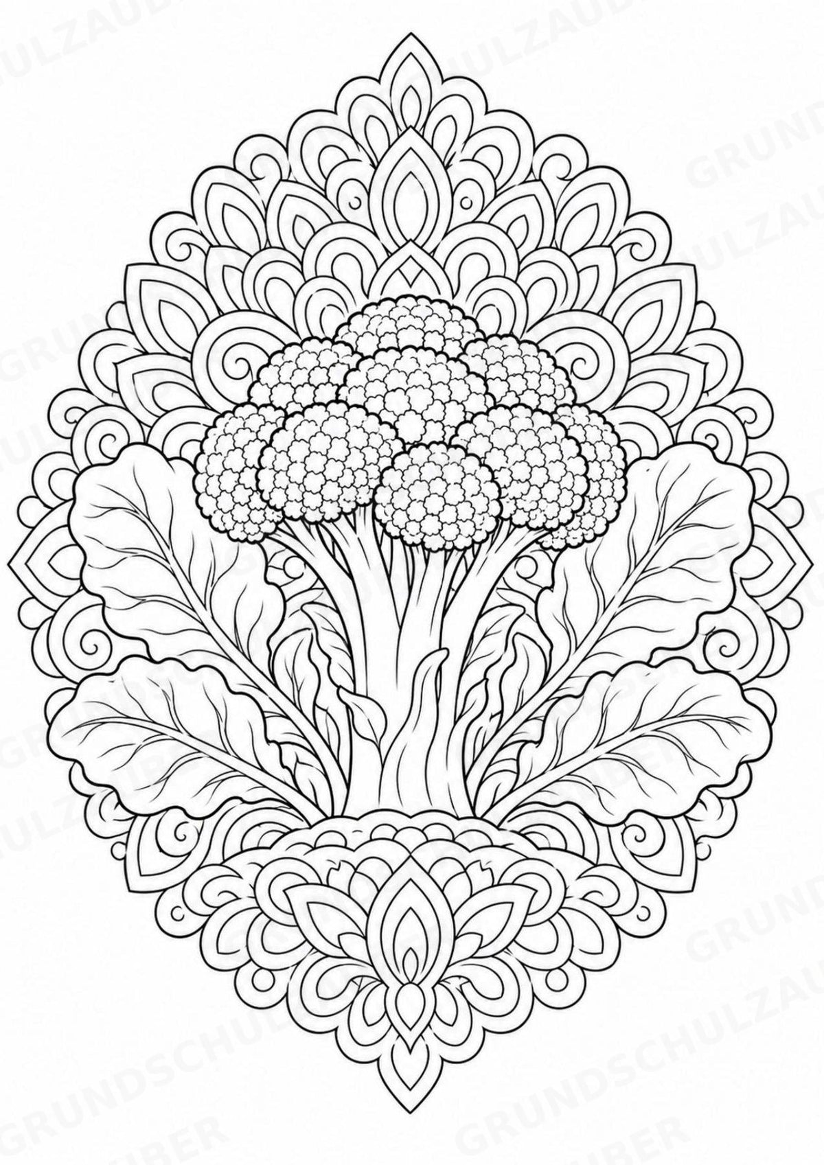 Brokkoli Mandalas Ausmalbilder – Gemüse – 15 Malvorlagen – Materialseite 6