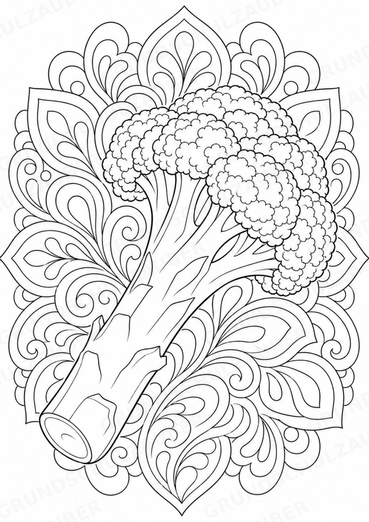 Brokkoli Mandalas Ausmalbilder – Gemüse – 15 Malvorlagen – Materialseite 10