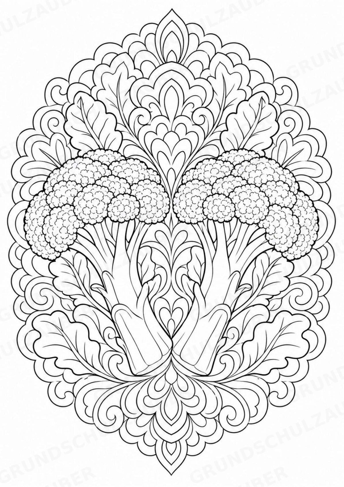 Brokkoli Mandalas Ausmalbilder – Gemüse – 15 Malvorlagen – Materialseite 11