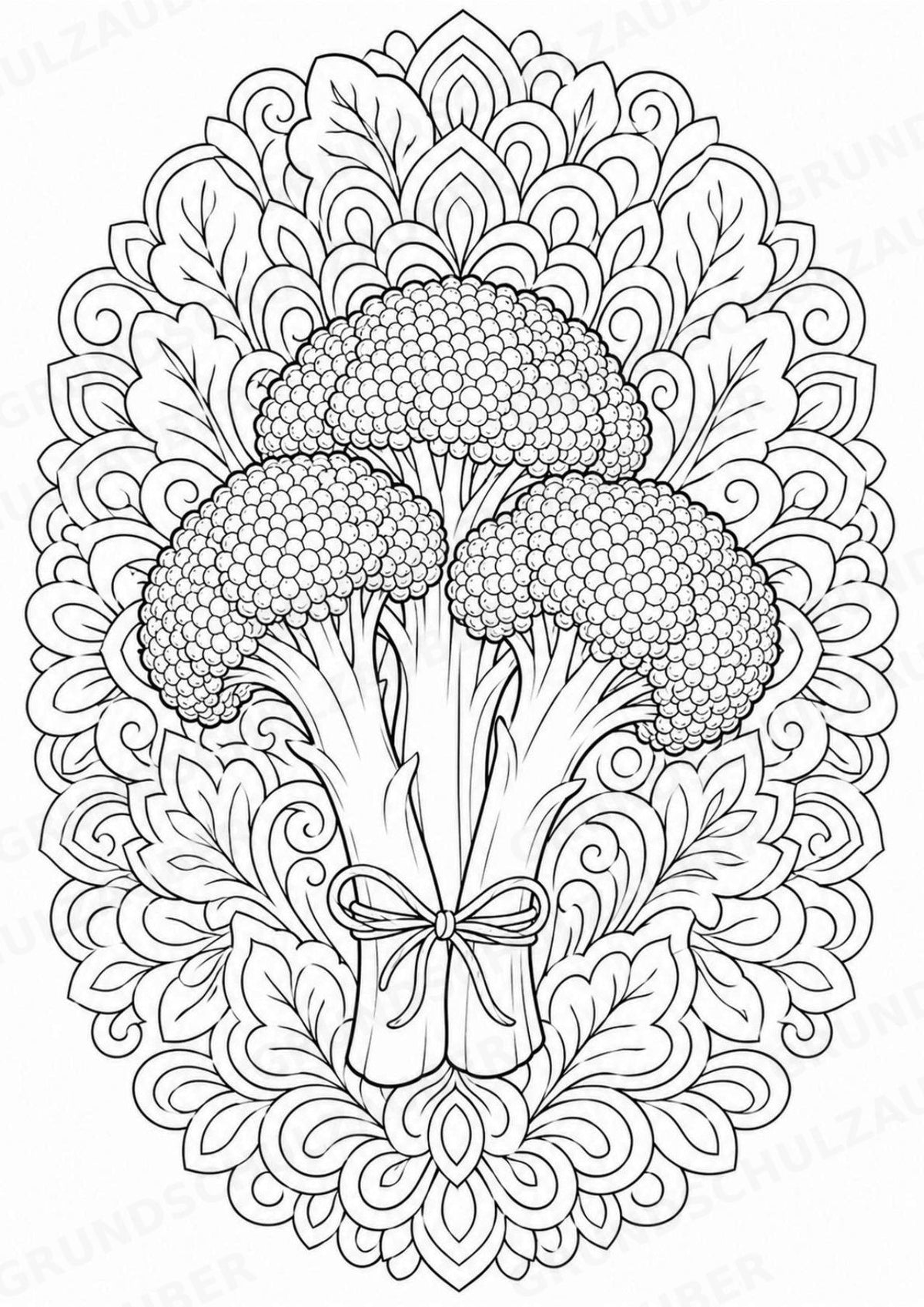 Brokkoli Mandalas Ausmalbilder – Gemüse – 15 Malvorlagen – Materialseite 12