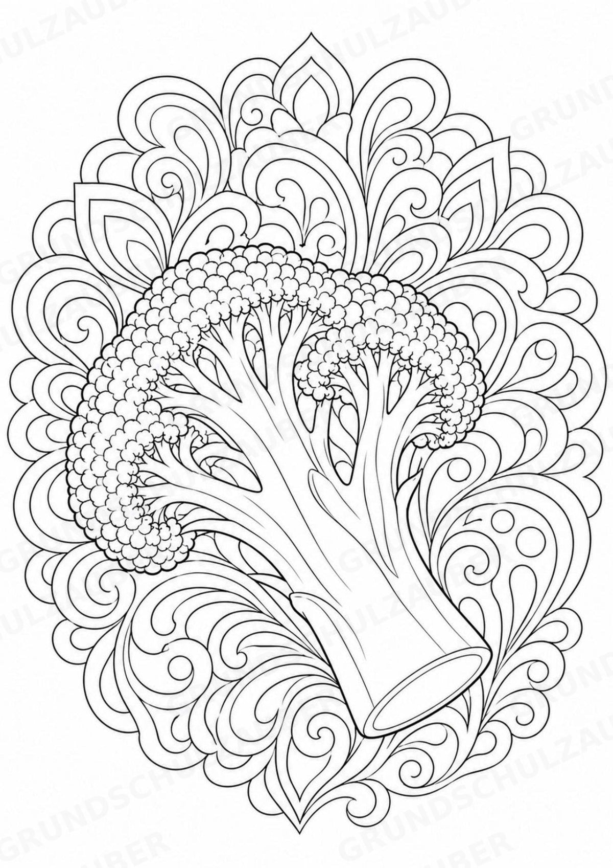 Brokkoli Mandalas Ausmalbilder – Gemüse – 15 Malvorlagen – Materialseite 13