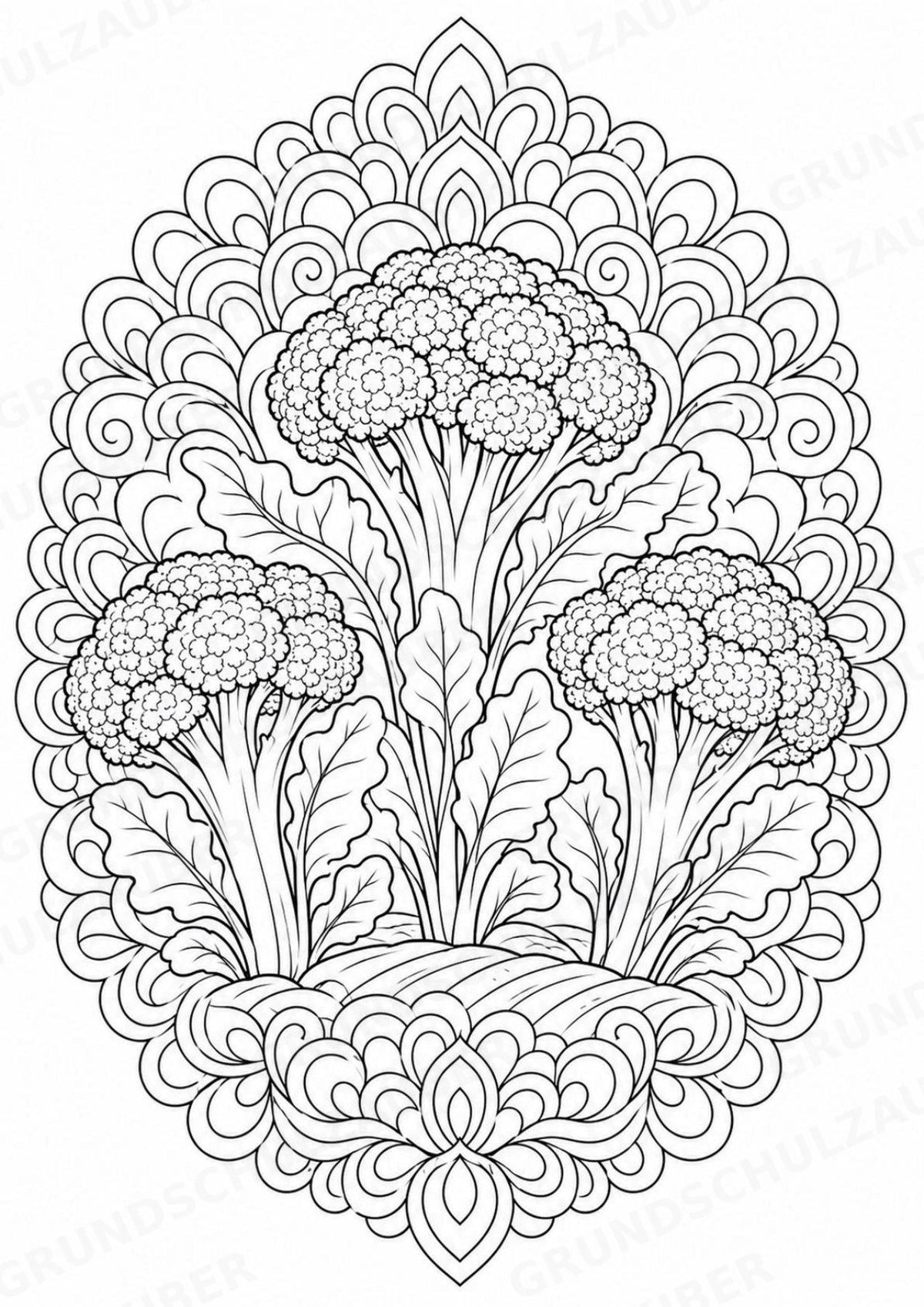 Brokkoli Mandalas Ausmalbilder – Gemüse – 15 Malvorlagen – Materialseite 14