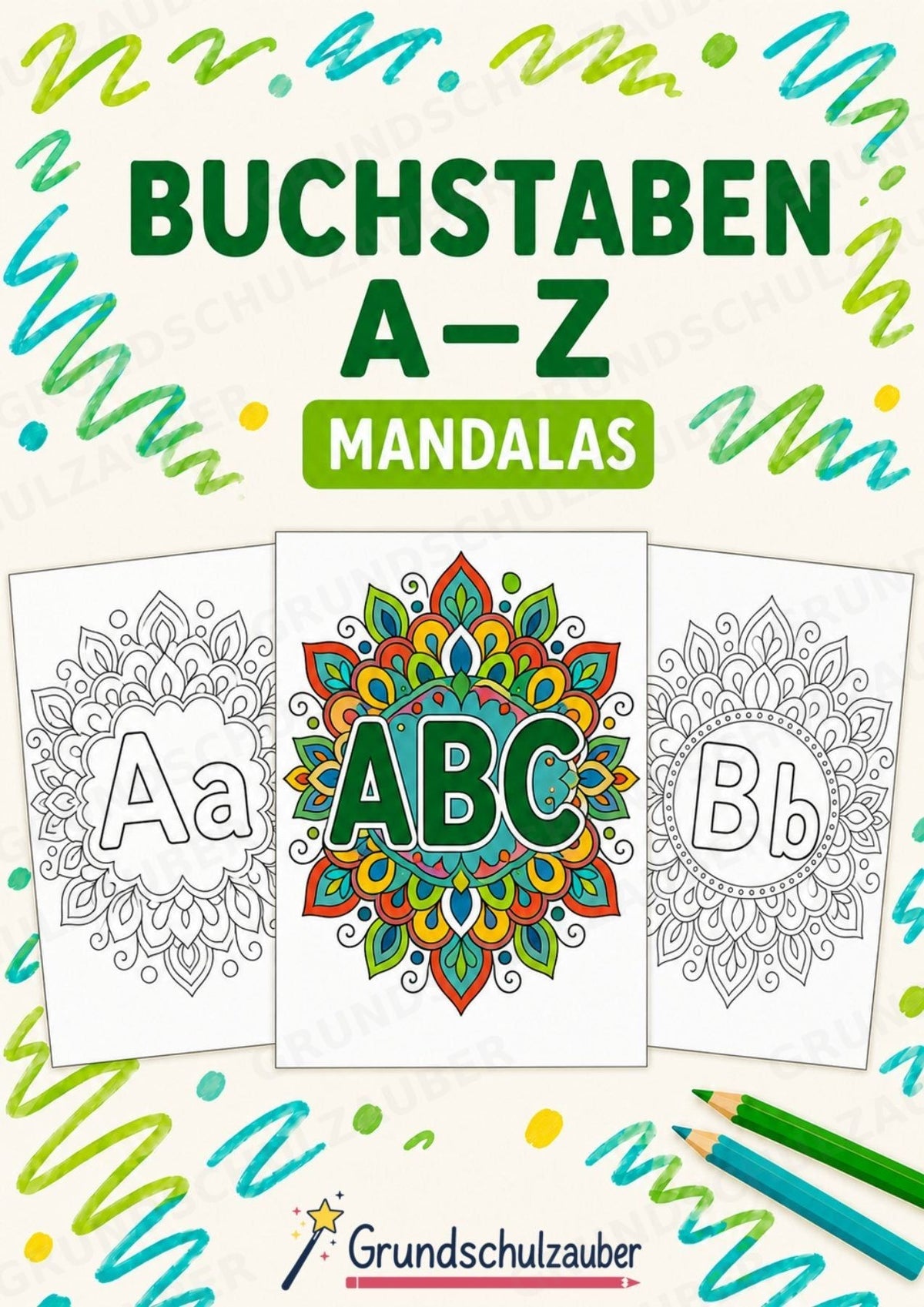Buchstaben von A Z Mandalas Ausmalbilder – Buchstabeneinführung – 15 Malvorlagen – Cover