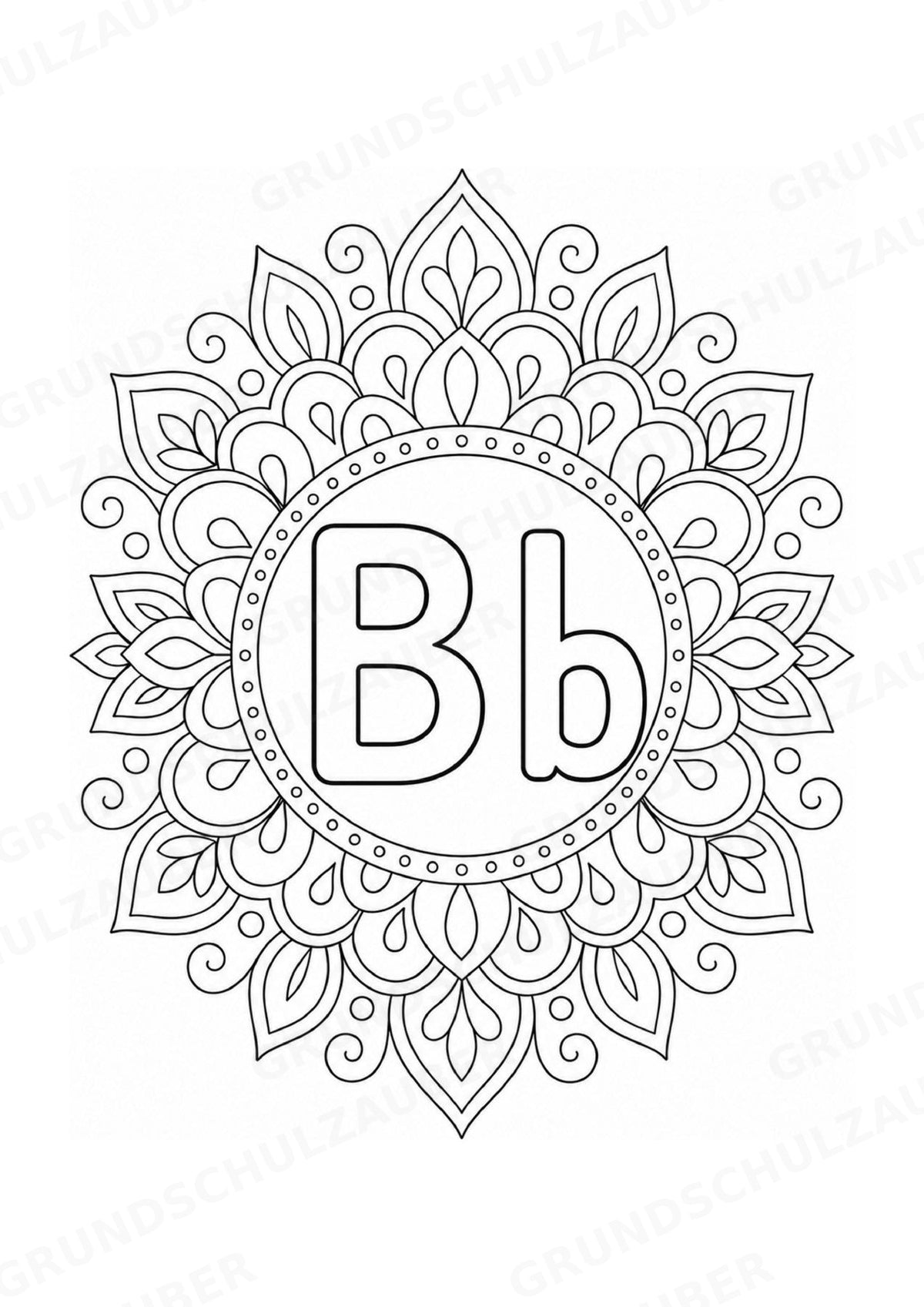 Buchstaben von A Z Mandalas Ausmalbilder – Buchstabeneinführung – 15 Malvorlagen – Materialseite 4