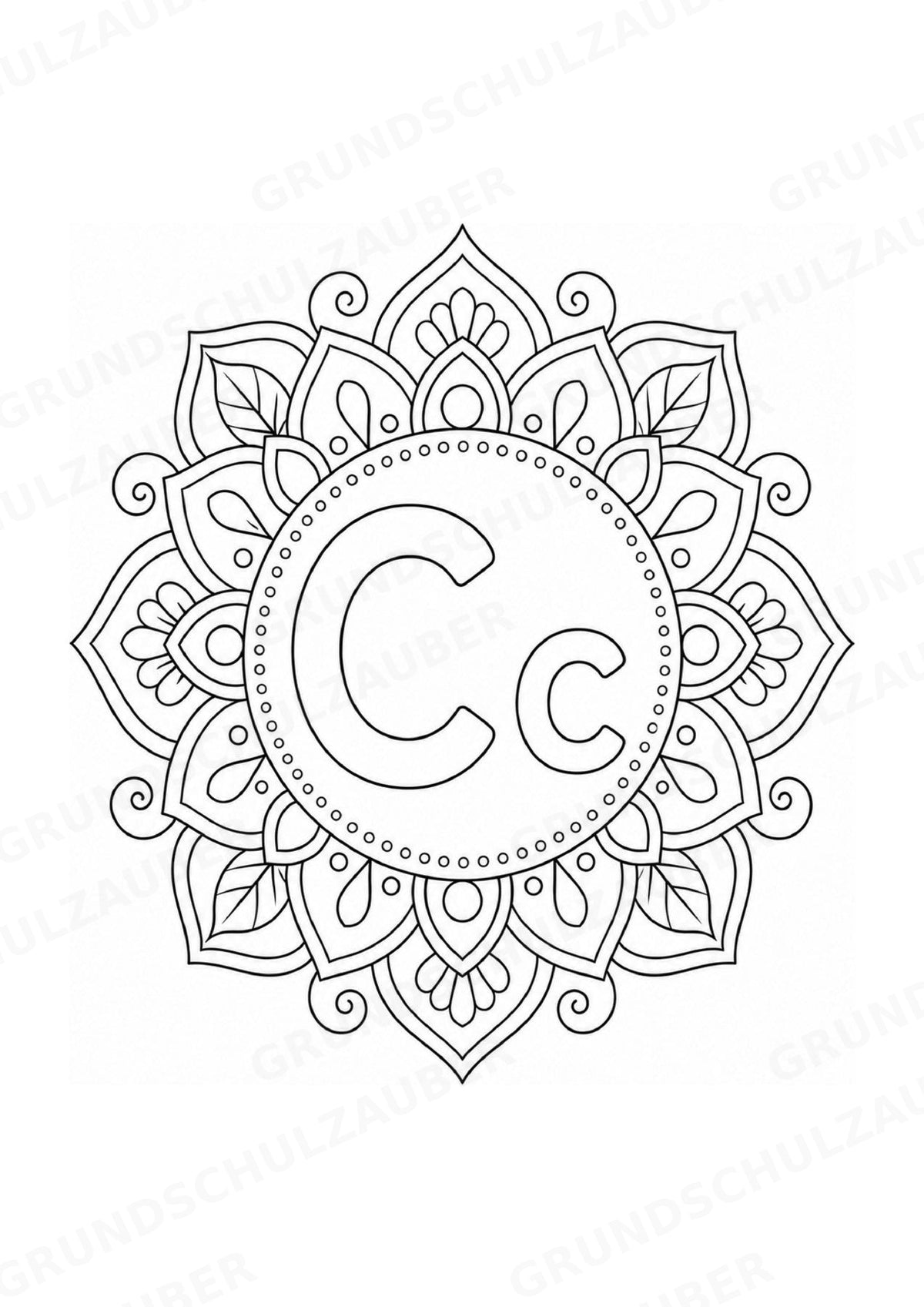Buchstaben von A Z Mandalas Ausmalbilder – Buchstabeneinführung – 15 Malvorlagen – Materialseite 5