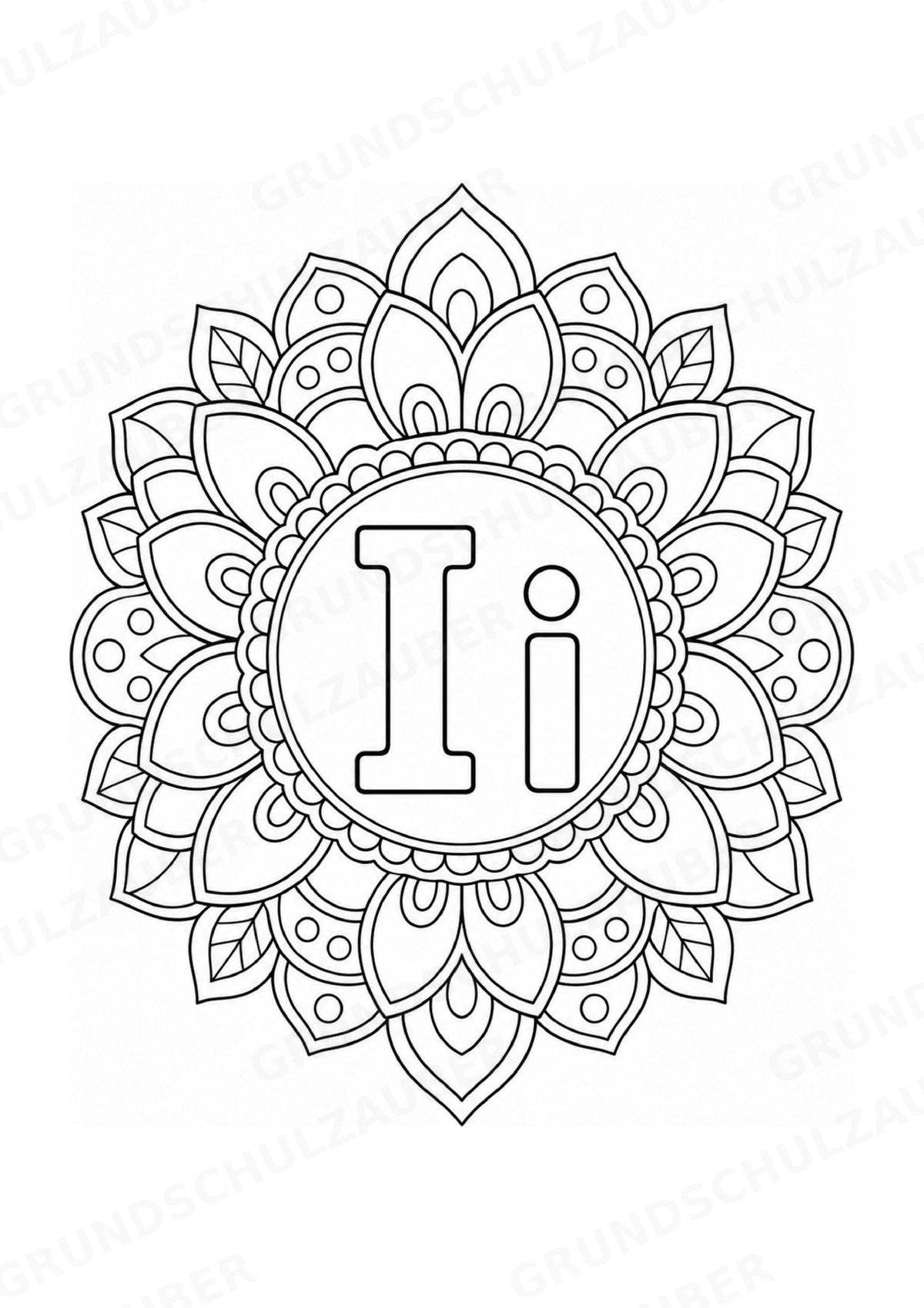 Buchstaben von A Z Mandalas Ausmalbilder – Buchstabeneinführung – 15 Malvorlagen – Materialseite 11
