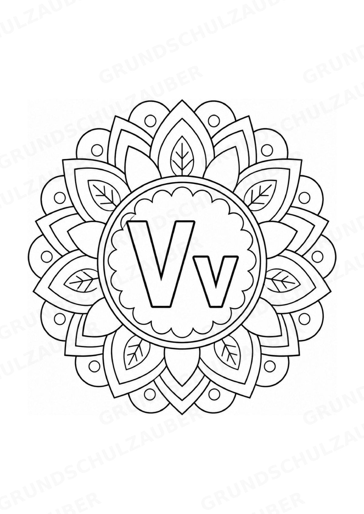 Buchstaben von A Z Mandalas Ausmalbilder – Buchstabeneinführung – 15 Malvorlagen – Materialseite 24