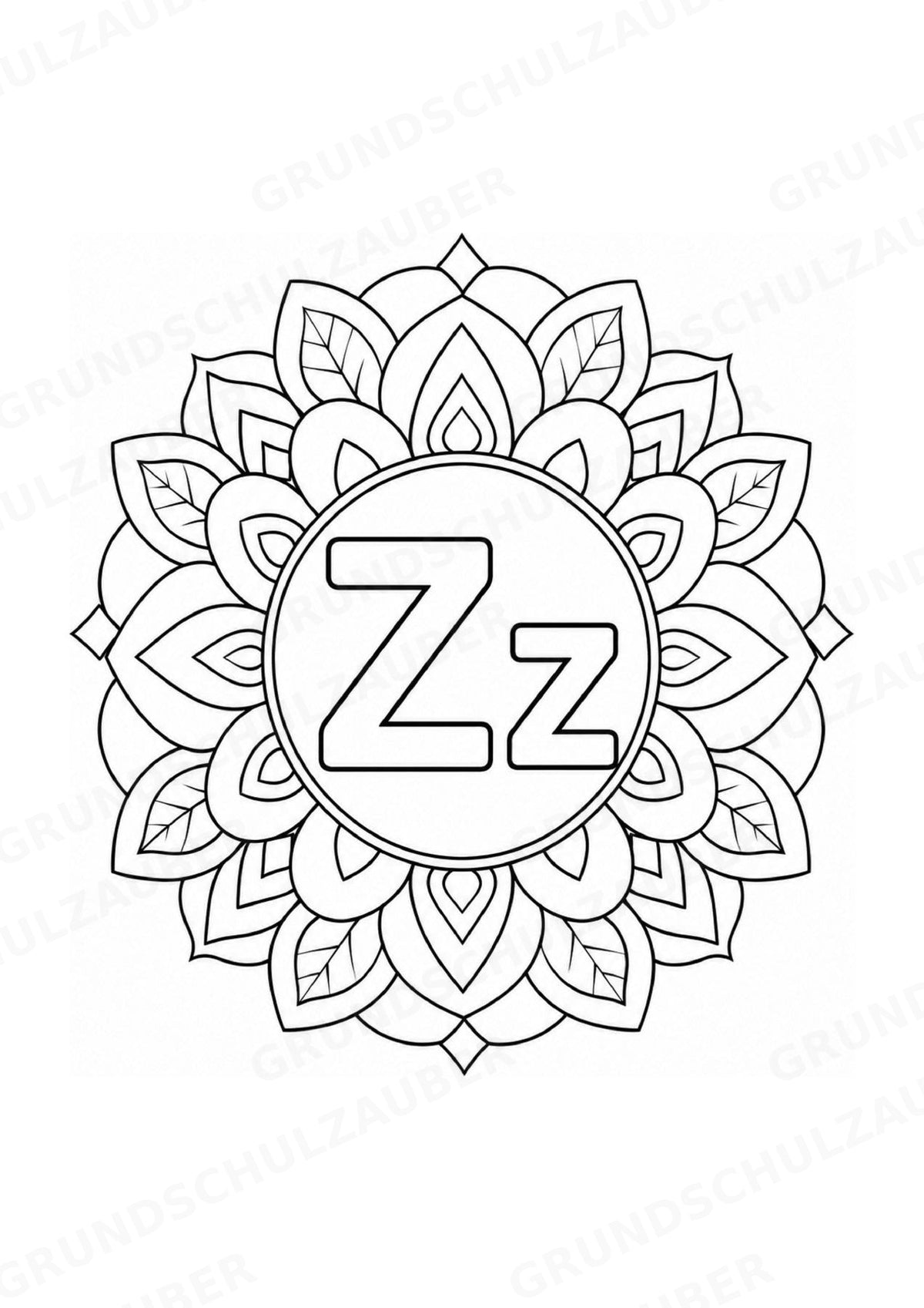 Buchstaben von A Z Mandalas Ausmalbilder – Buchstabeneinführung – 15 Malvorlagen – Materialseite 28