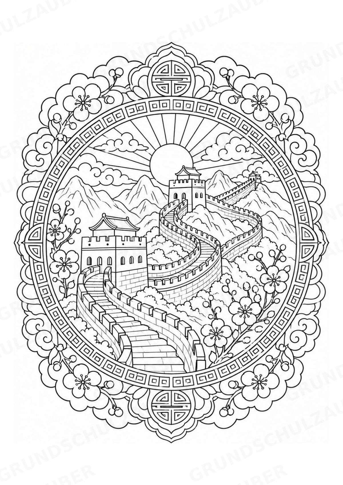 China Mandalas Ausmalbilder – Länder und Kulturen – 15 Malvorlagen – Materialseite 3