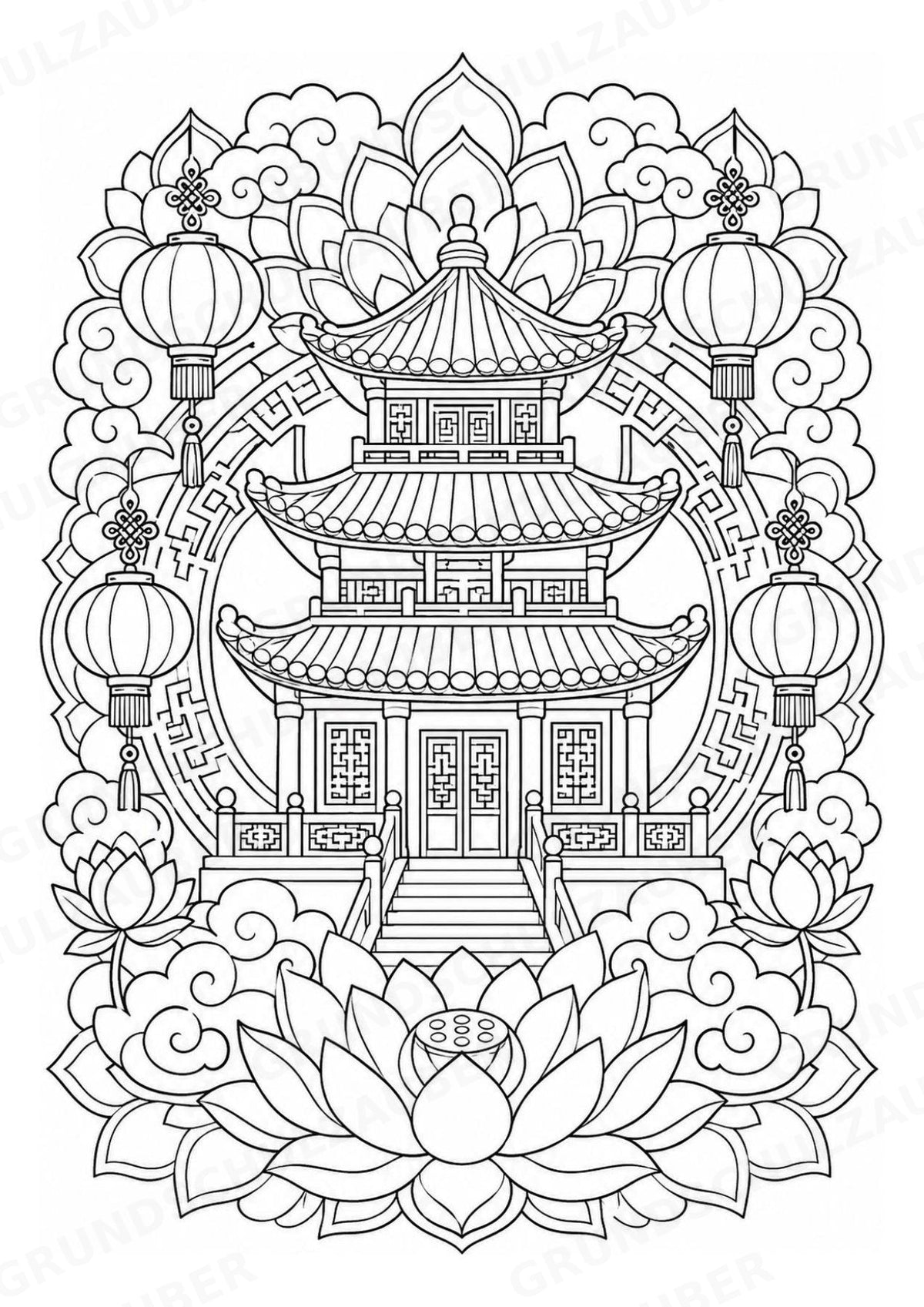 China Mandalas Ausmalbilder – Länder und Kulturen – 15 Malvorlagen – Materialseite 5