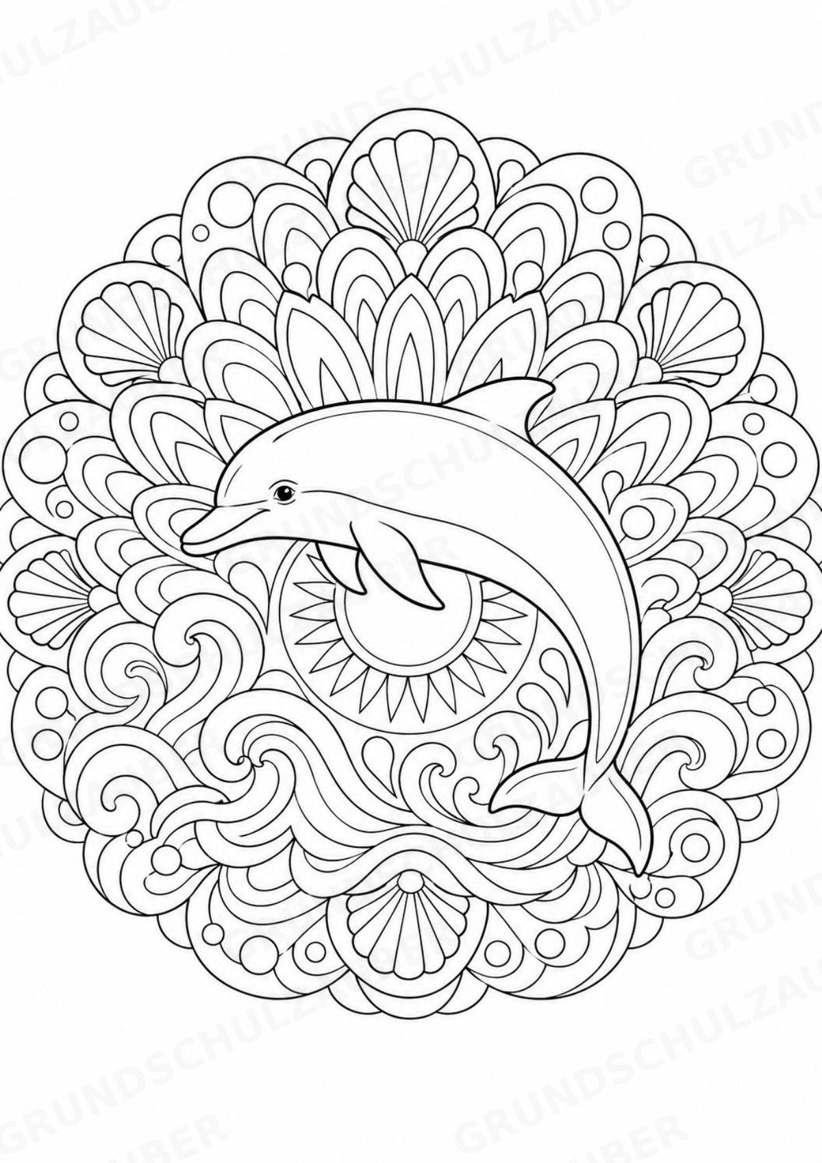 Delfin Mandalas Ausmalbilder – Tiere – 15 Malvorlagen – Materialseite 3