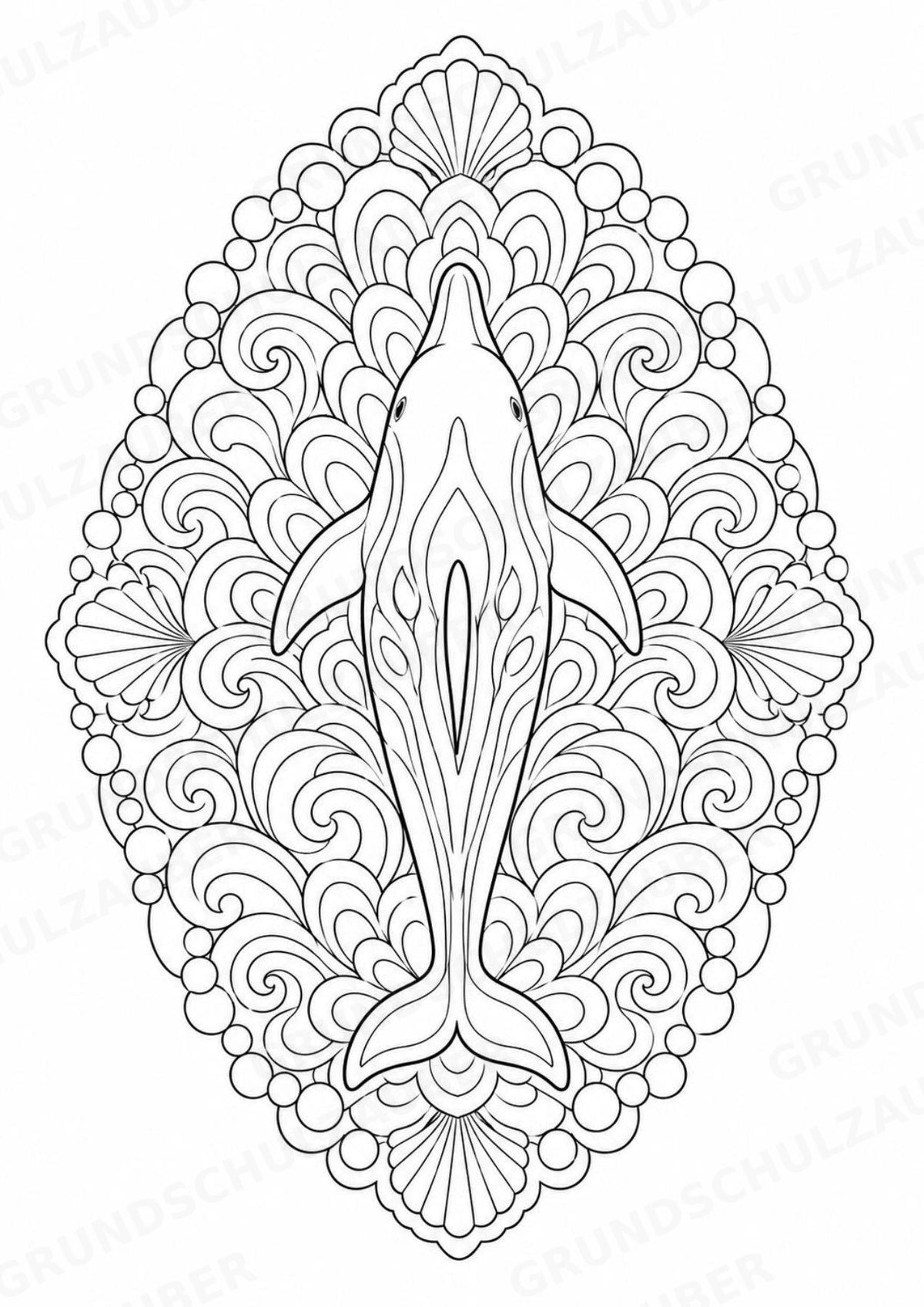 Delfin Mandalas Ausmalbilder – Tiere – 15 Malvorlagen – Materialseite 12