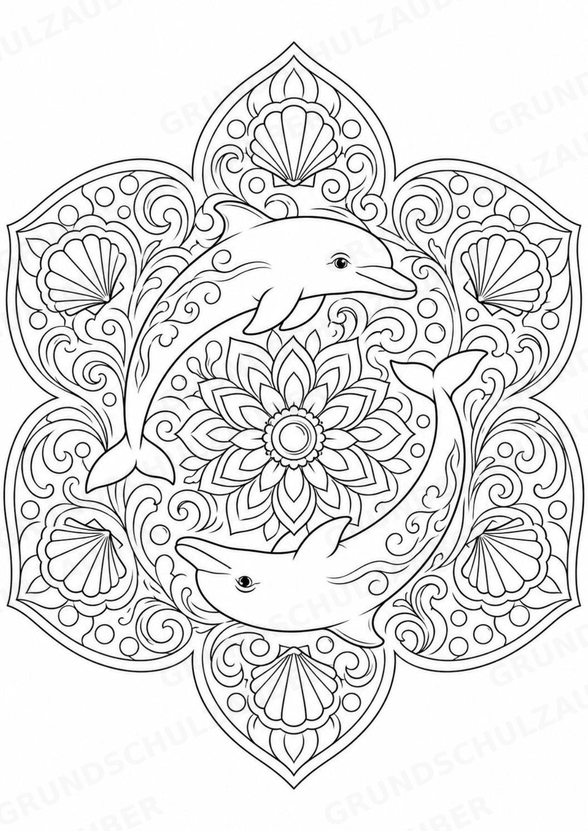 Delfin Mandalas Ausmalbilder – Tiere – 15 Malvorlagen – Materialseite 13