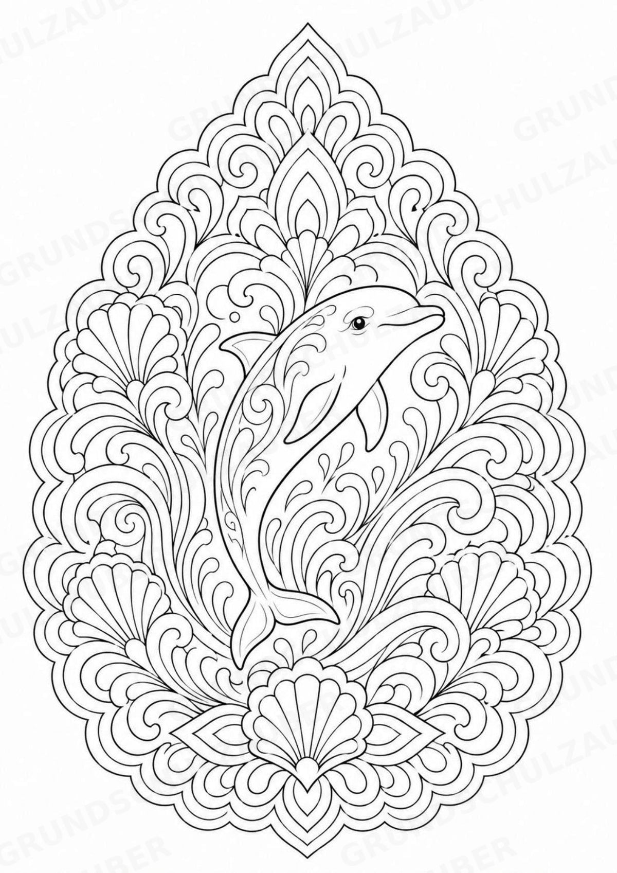 Delfin Mandalas Ausmalbilder – Tiere – 15 Malvorlagen – Materialseite 14