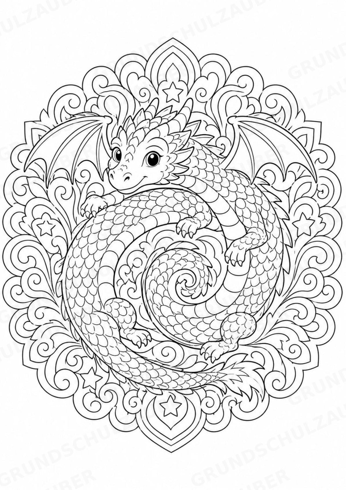 Drachen Mandalas Ausmalbilder – Märchen – 15 Malvorlagen – Materialseite 16