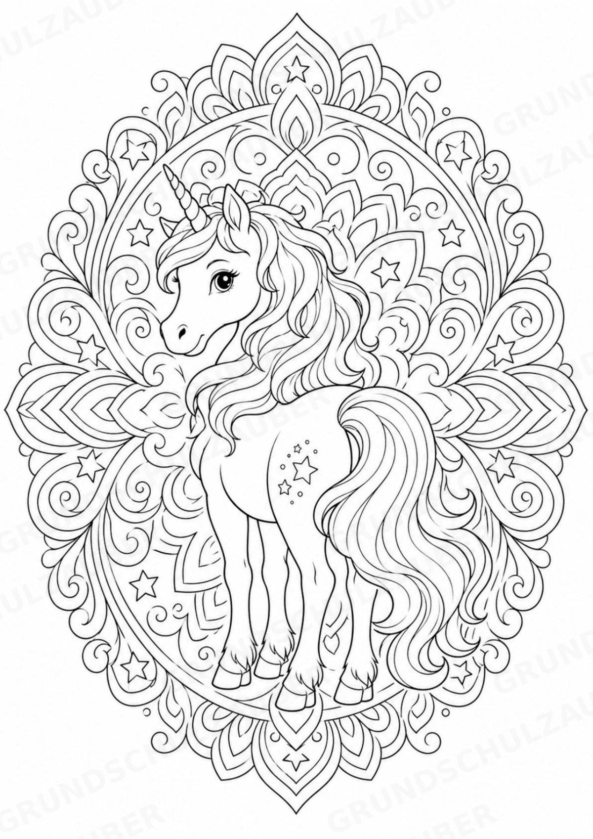 Einhorn Mandalas Ausmalbilder – Märchen – 15 Malvorlagen – Materialseite 14