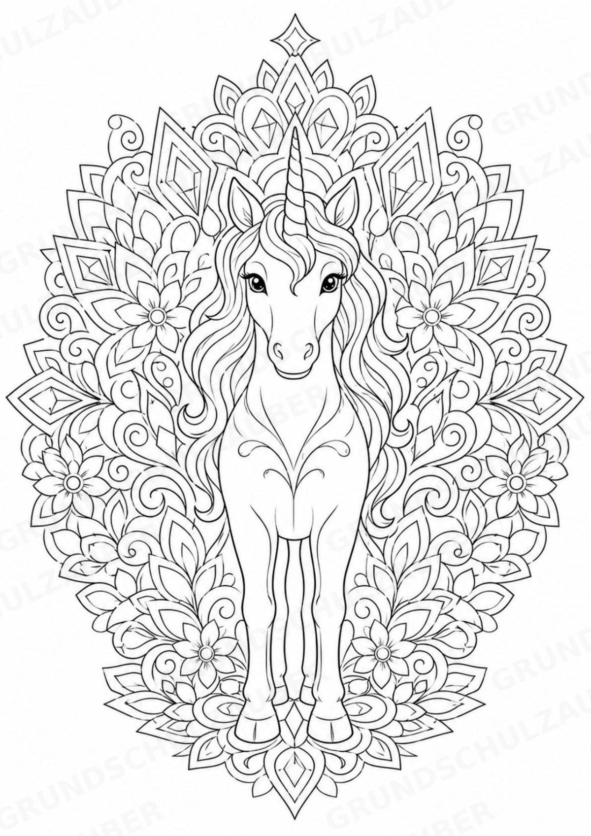 Einhorn Mandalas Ausmalbilder – Märchen – 15 Malvorlagen – Materialseite 16