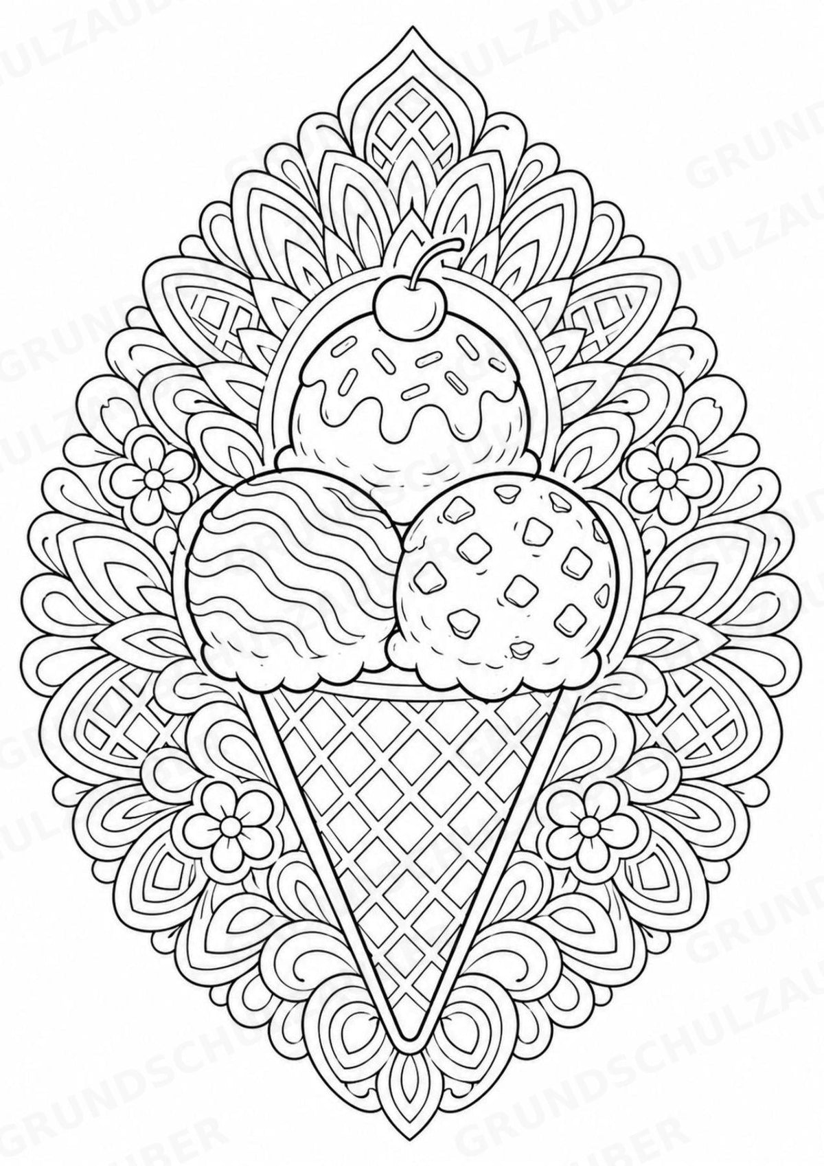 Eis im Sommer Mandalas Ausmalbilder – Wetter und Jahreszeiten – 15 Malvorlagen – Materialseite 2