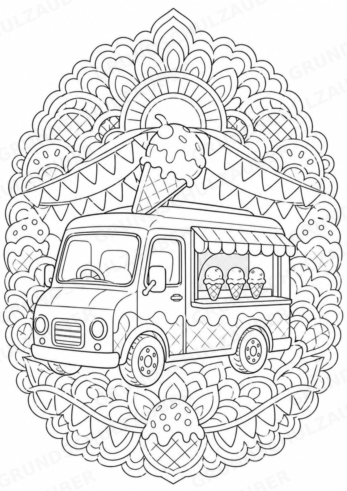 Eis im Sommer Mandalas Ausmalbilder – Wetter und Jahreszeiten – 15 Malvorlagen – Materialseite 4