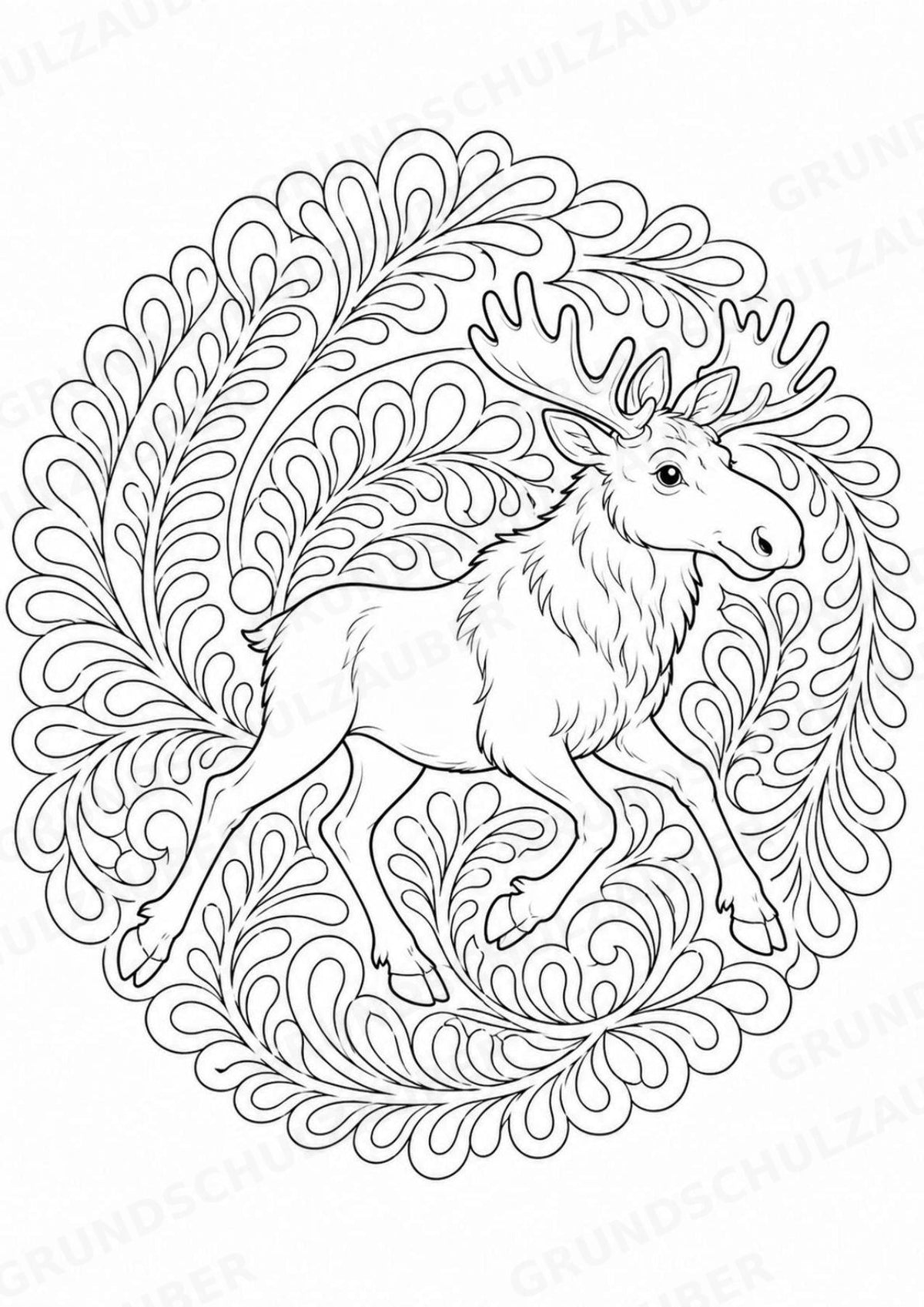 Elch Mandalas Ausmalbilder – Tiere – 15 Malvorlagen – Materialseite 7