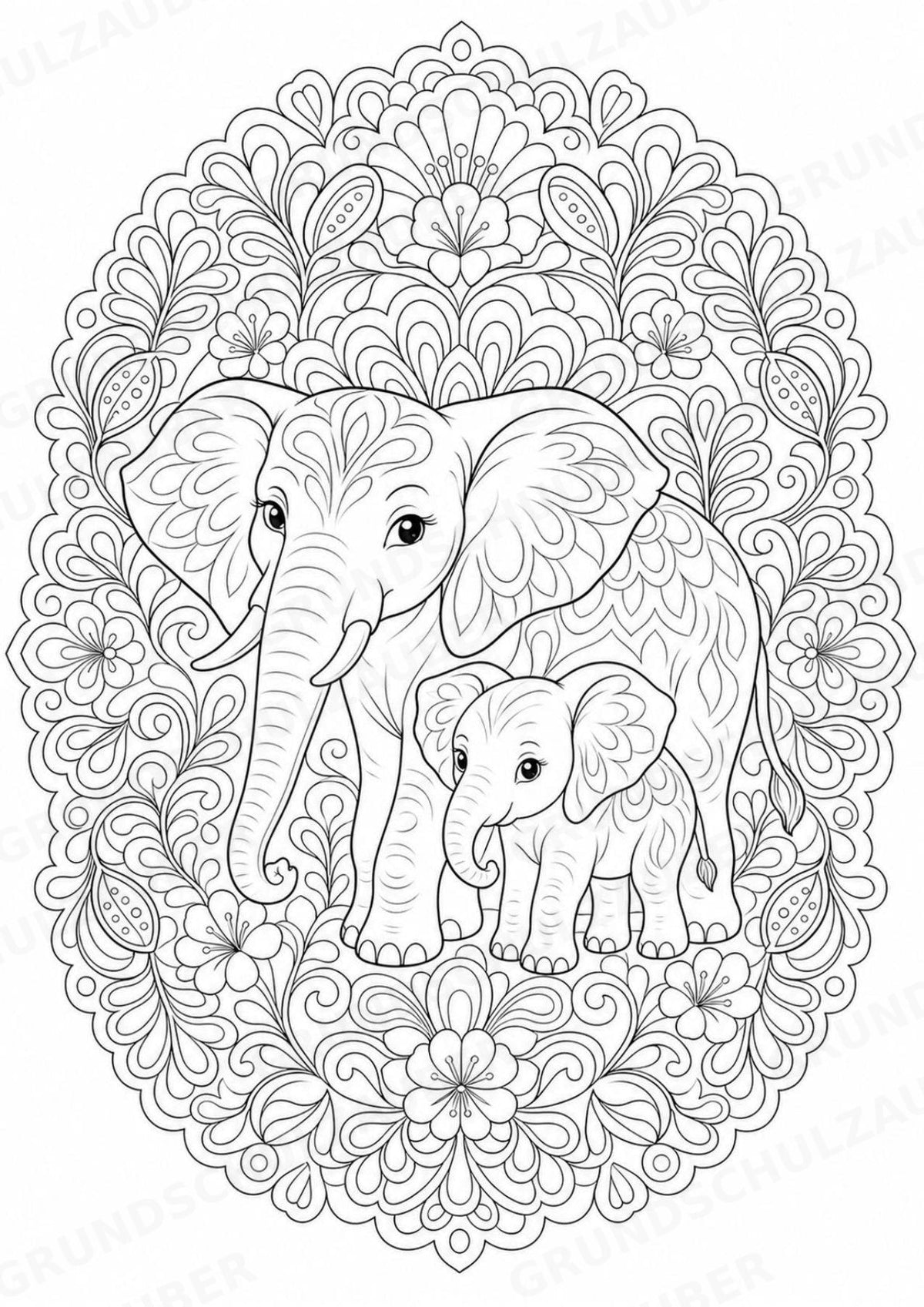 Elefant Mandalas Ausmalbilder – Tiere – 15 Malvorlagen – Materialseite 8