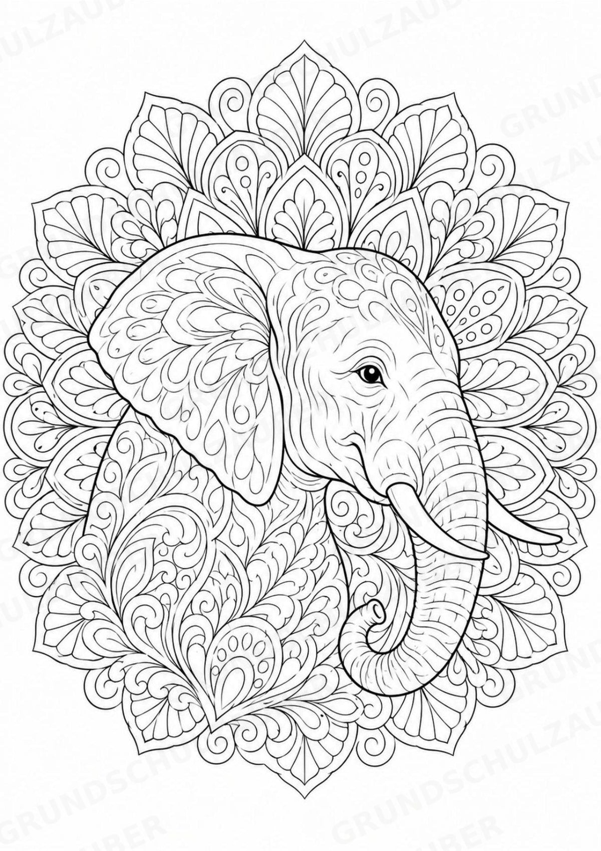 Elefant Mandalas Ausmalbilder – Tiere – 15 Malvorlagen – Materialseite 12