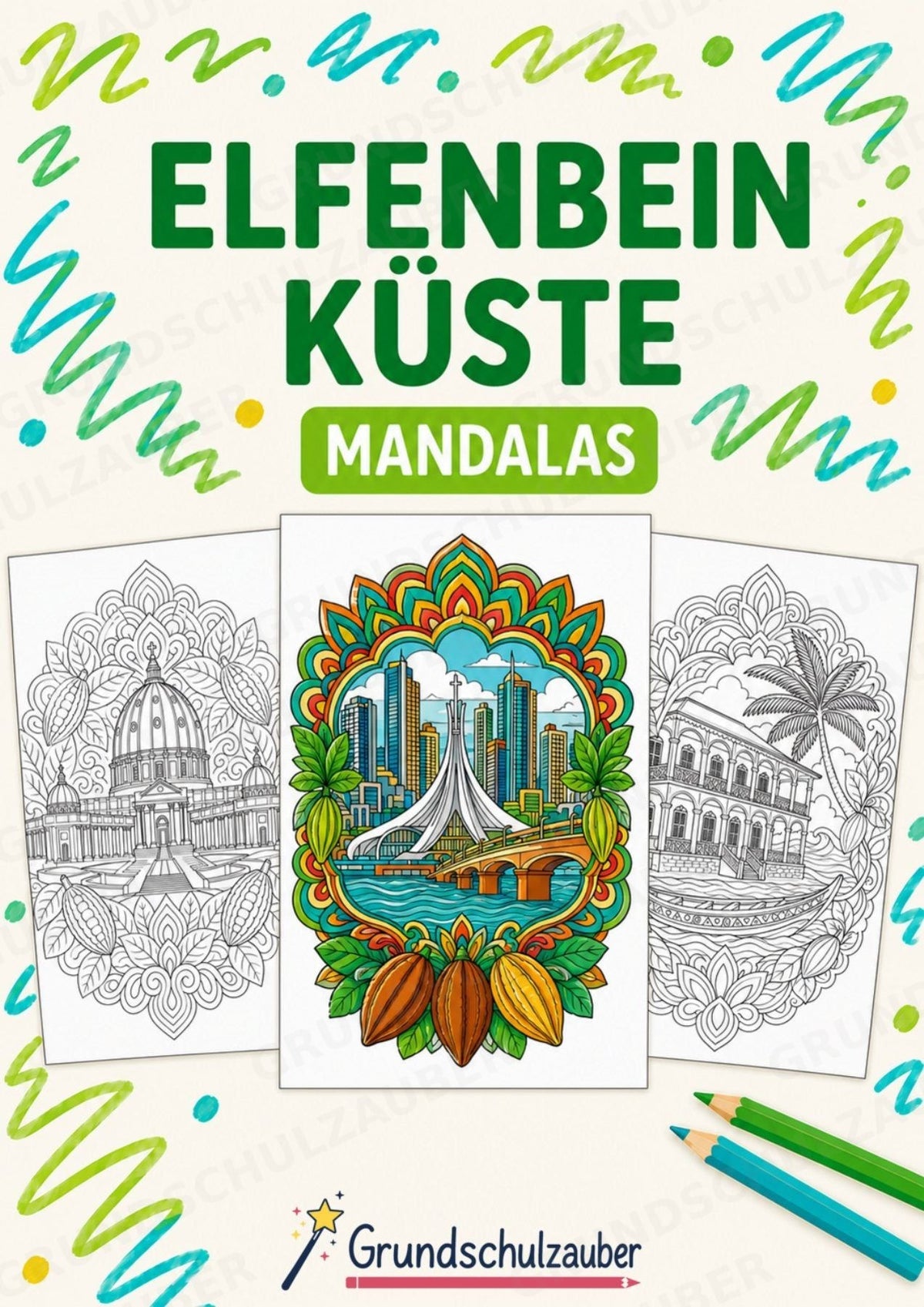 Elfenbeinküste Mandalas Ausmalbilder – Länder und Kulturen – 15 Malvorlagen – Cover