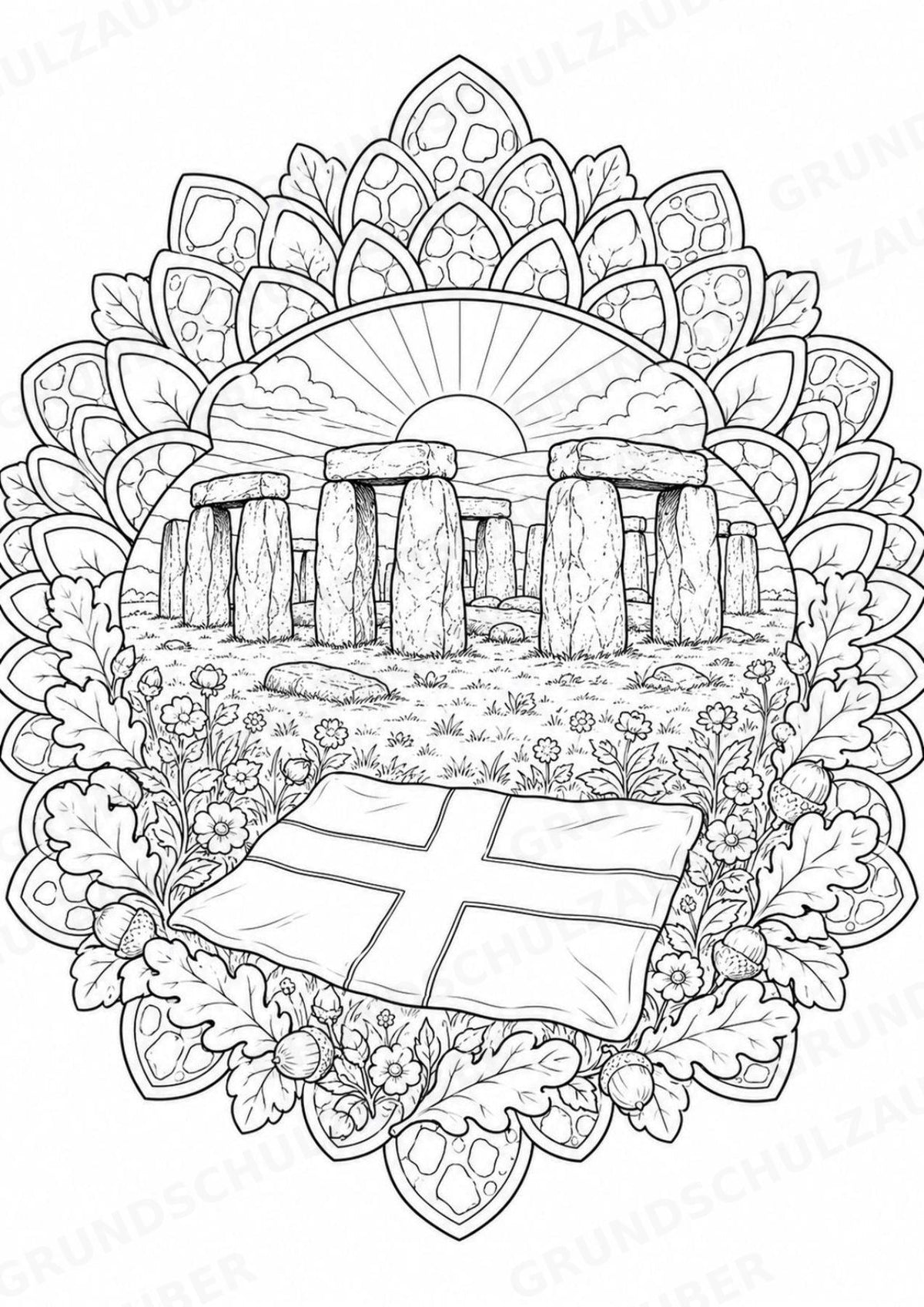 England Mandalas Ausmalbilder – Länder und Kulturen – 15 Malvorlagen – Materialseite 7