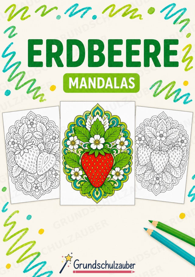 Erdbeere Mandalas Ausmalbilder – Obst – 15 Malvorlagen – Cover