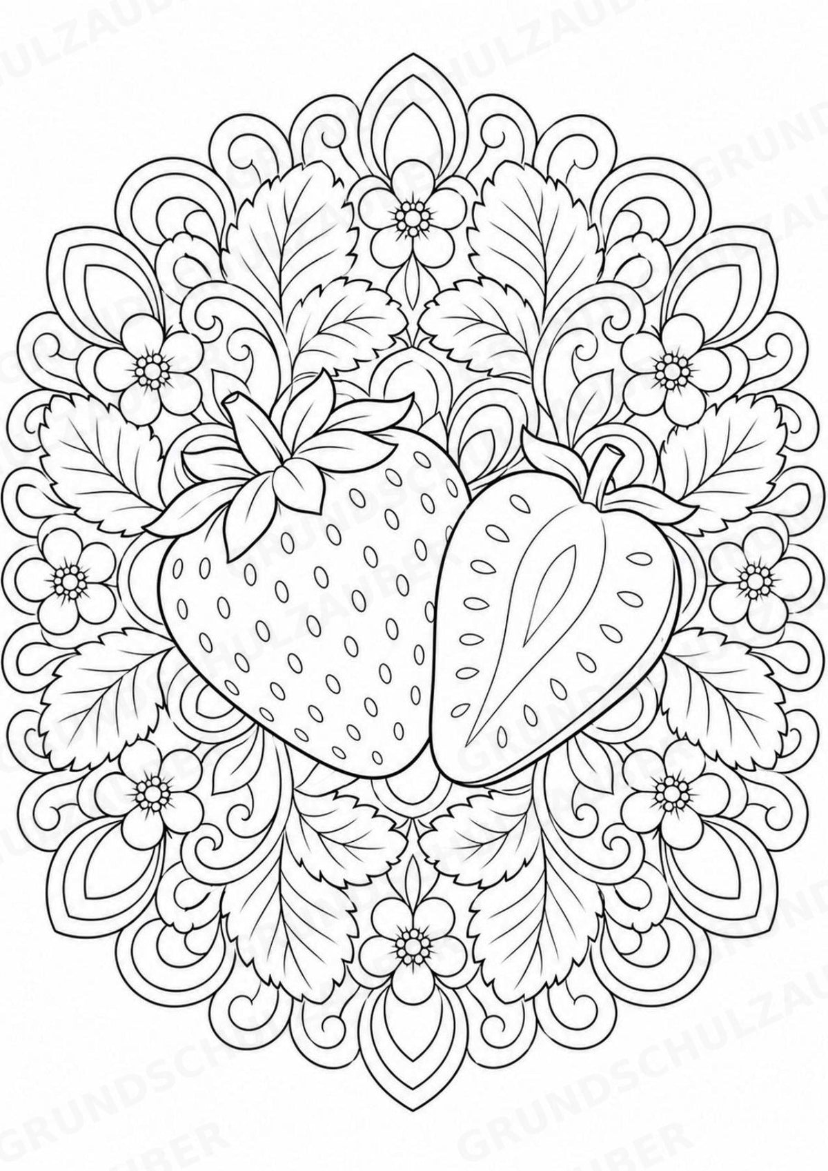 Erdbeere Mandalas Ausmalbilder – Obst – 15 Malvorlagen – Materialseite 3