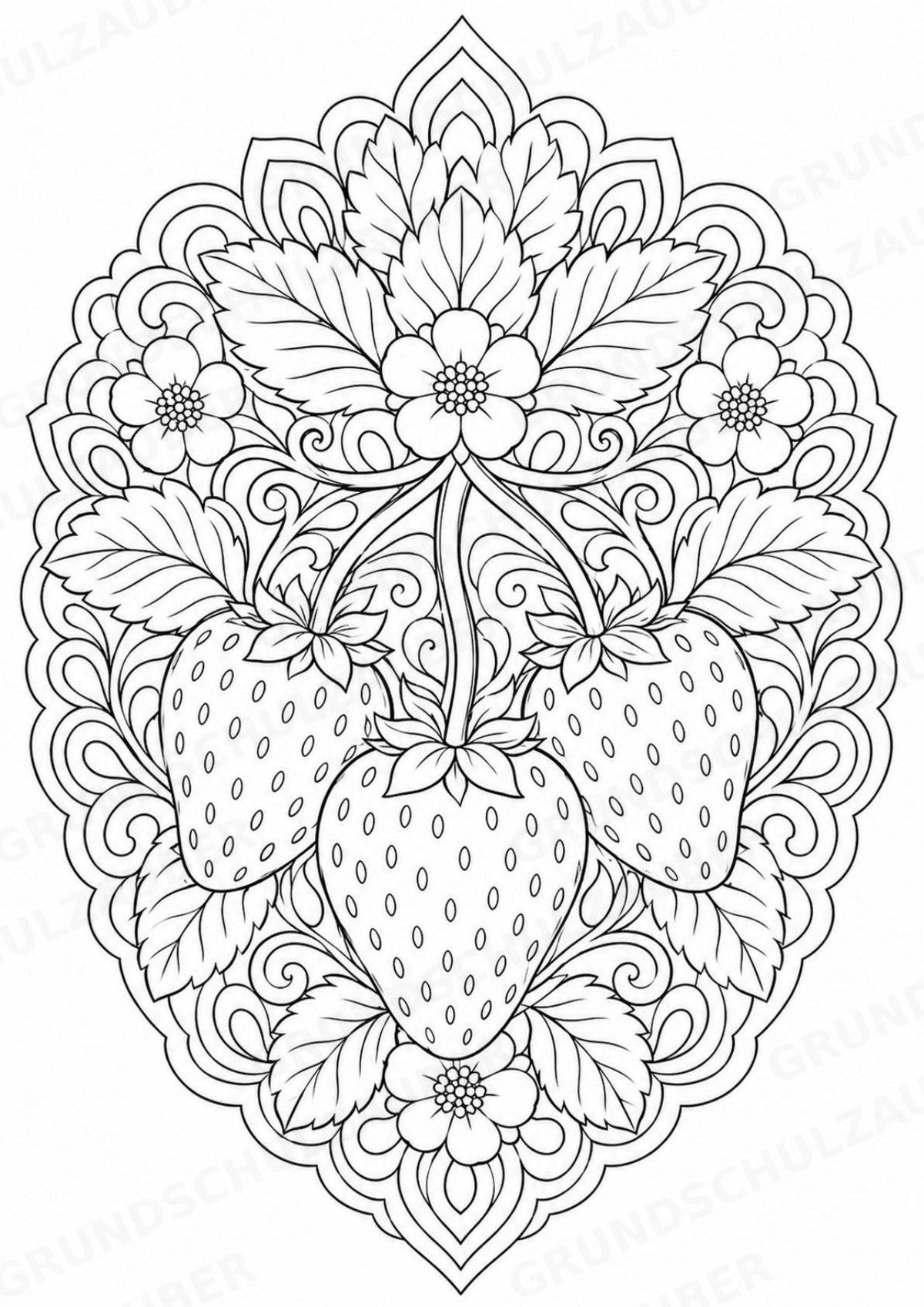 Erdbeere Mandalas Ausmalbilder – Obst – 15 Malvorlagen – Materialseite 4