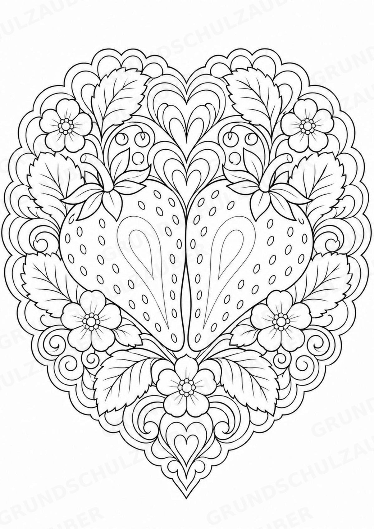 Erdbeere Mandalas Ausmalbilder – Obst – 15 Malvorlagen – Materialseite 5