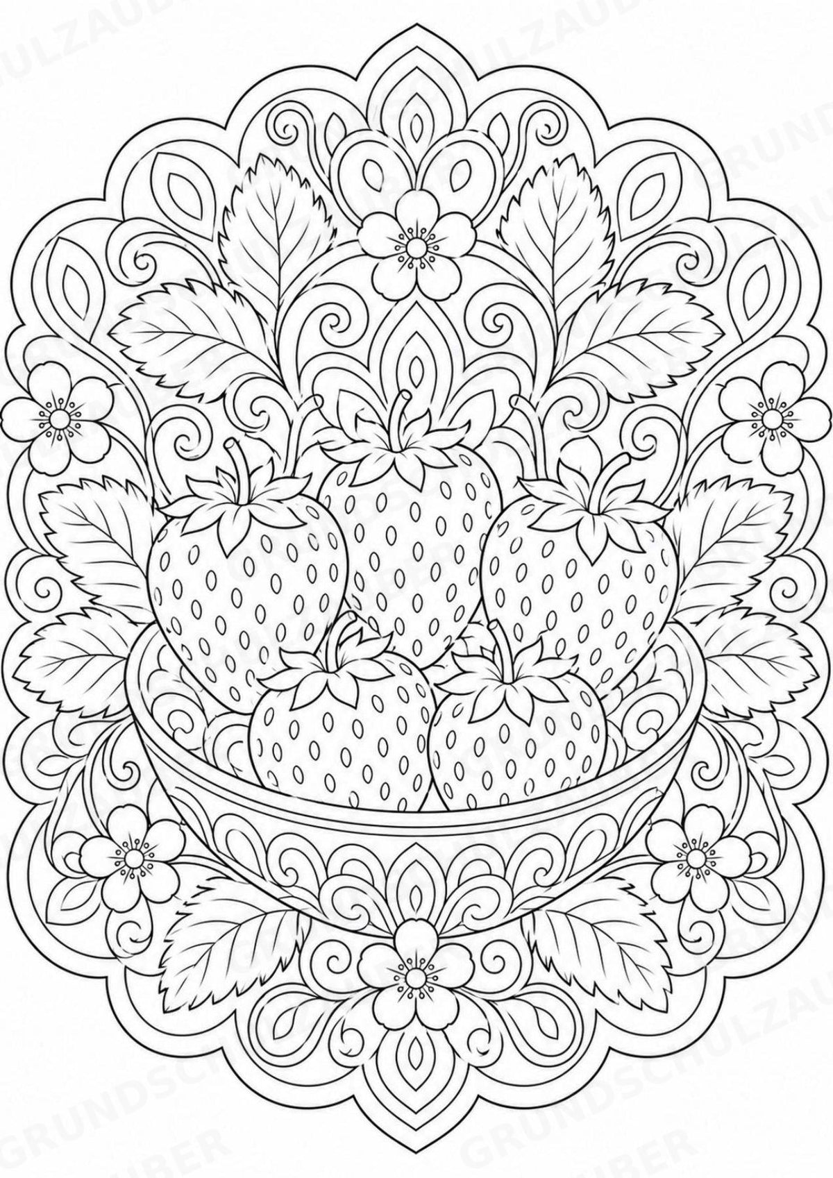 Erdbeere Mandalas Ausmalbilder – Obst – 15 Malvorlagen – Materialseite 7